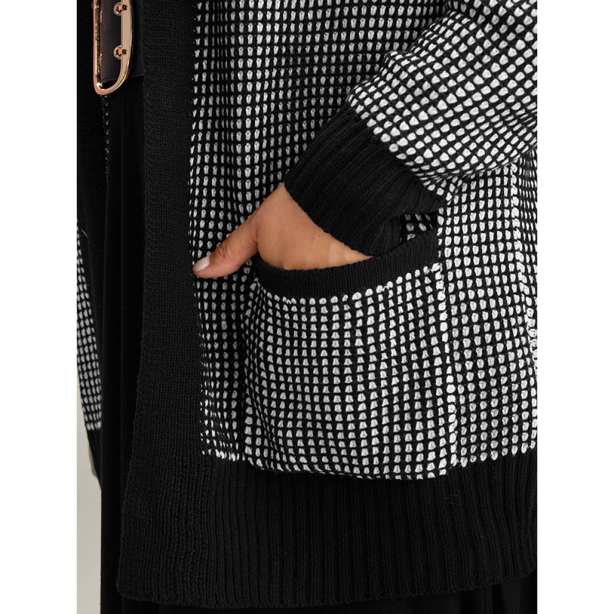 Plus Size Polka Dot Patched Pocket Drop Shoulder Cardigan Black Women Basics Loose Long Sleeve Dailywear Cardigans BloomChic 30/6X Product Image