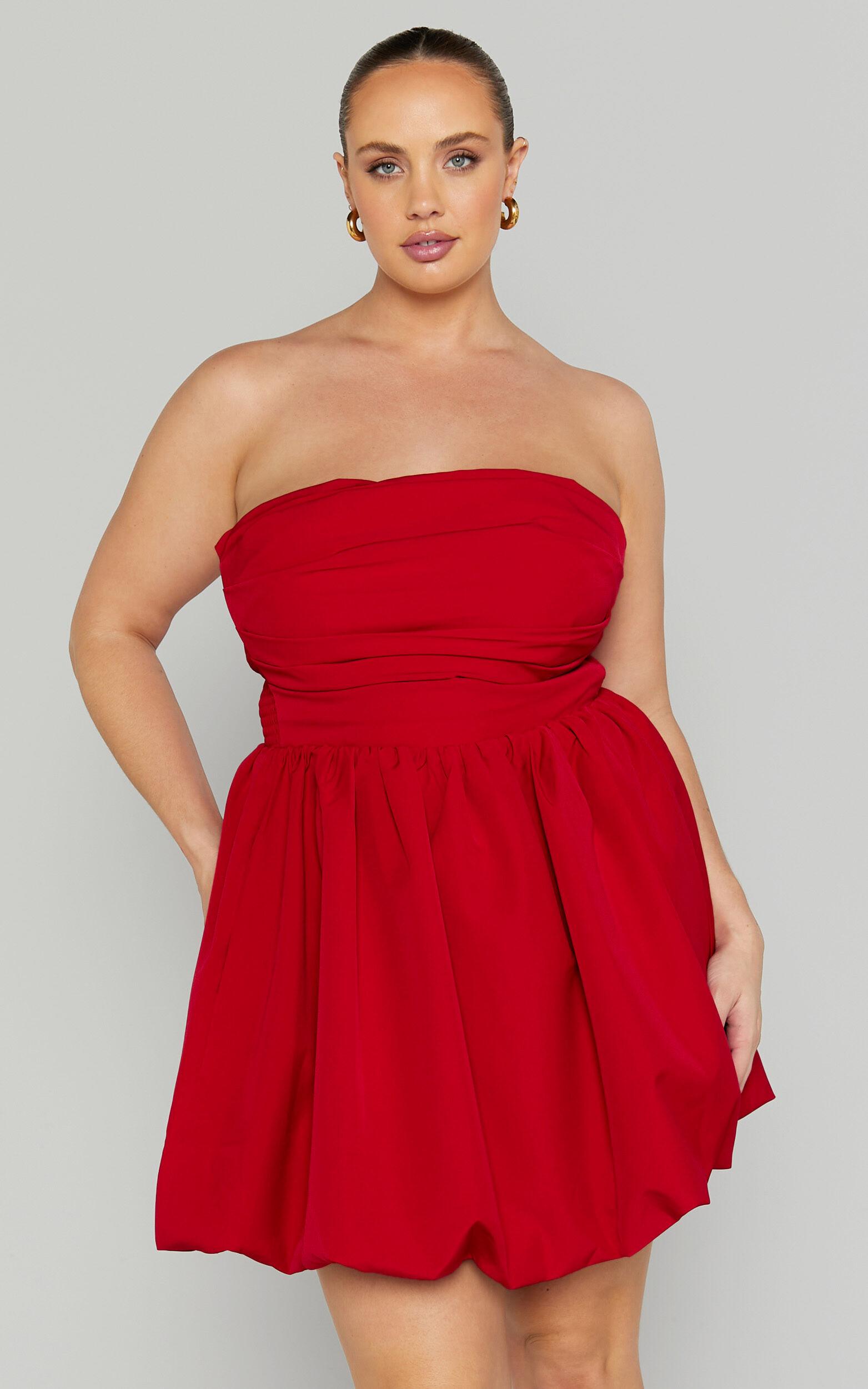 Shaima Mini Dress - Strapless Bubble Hem Dress in Red Product Image