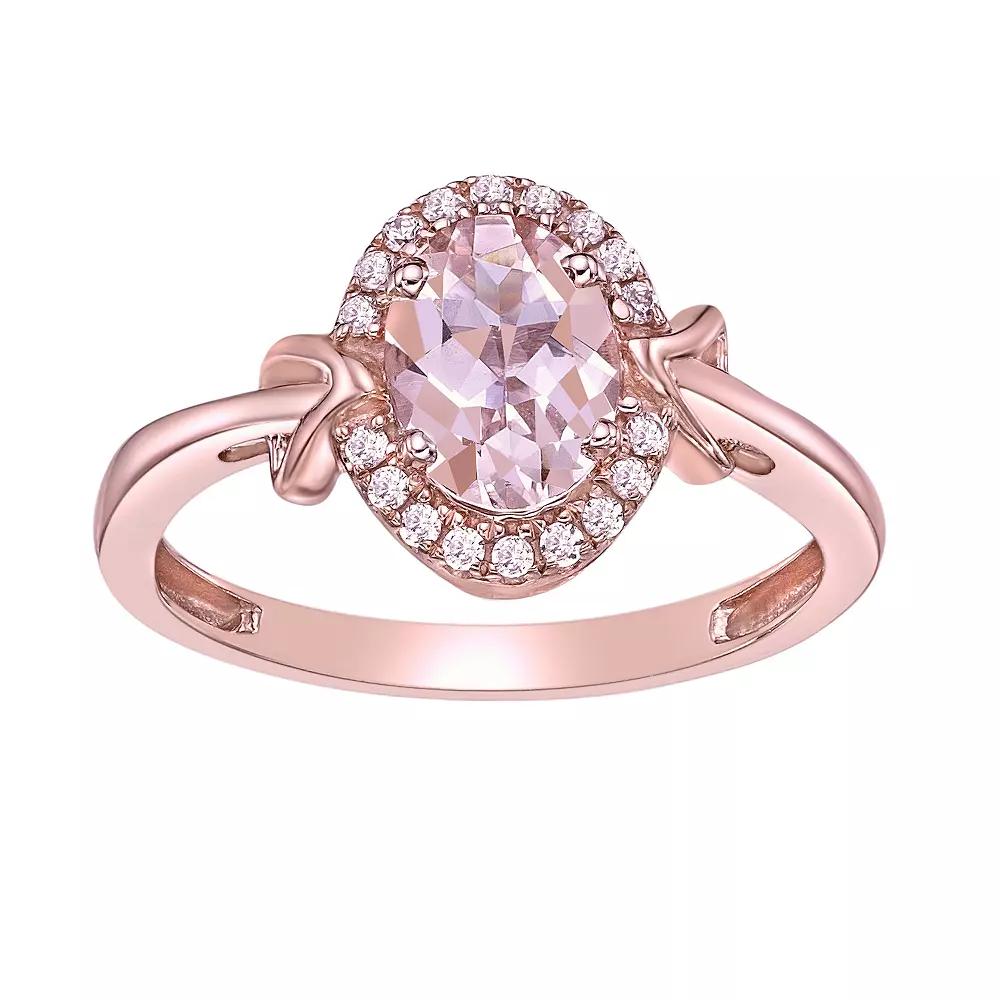 Gemminded 10k Rose Gold Morganite & 1/10 Carat T.W. Diamond Halo Ring, Women's,  Product Image