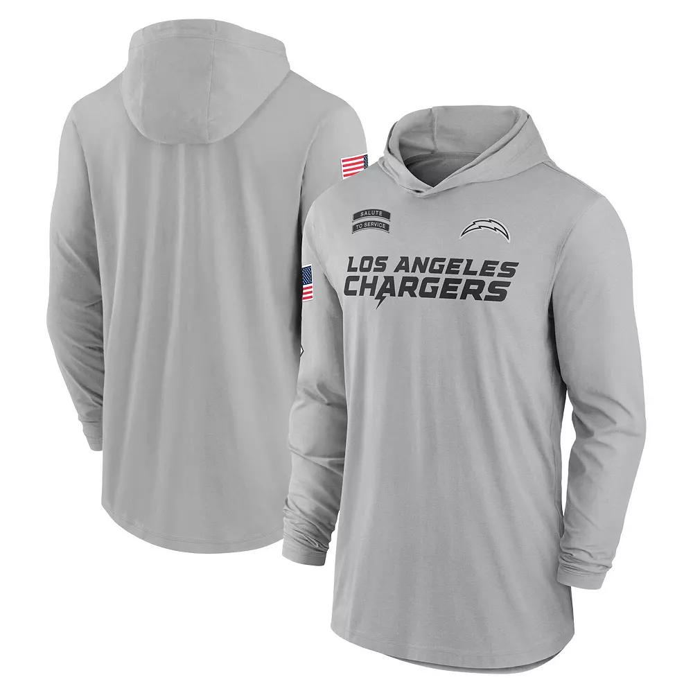 Men's Nike Gray Los Angeles Chargers 2024 Salute to Service Lightweight Performance Long Sleeve Hooded T-Shirt, Size: Small, Grey Product Image