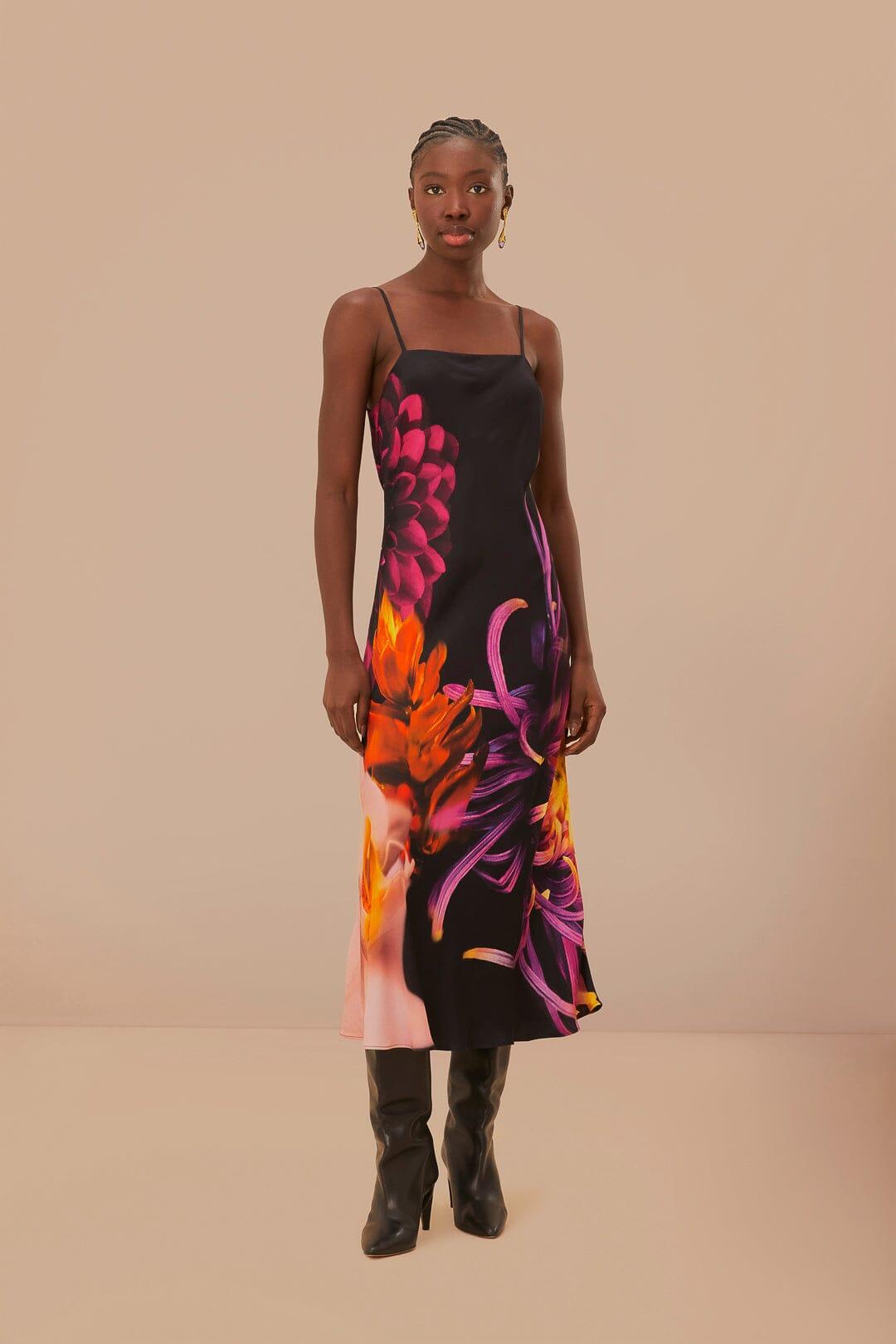 Black Blurry Floral LENZING™ ECOVERO™ Viscose Slip Dress Product Image