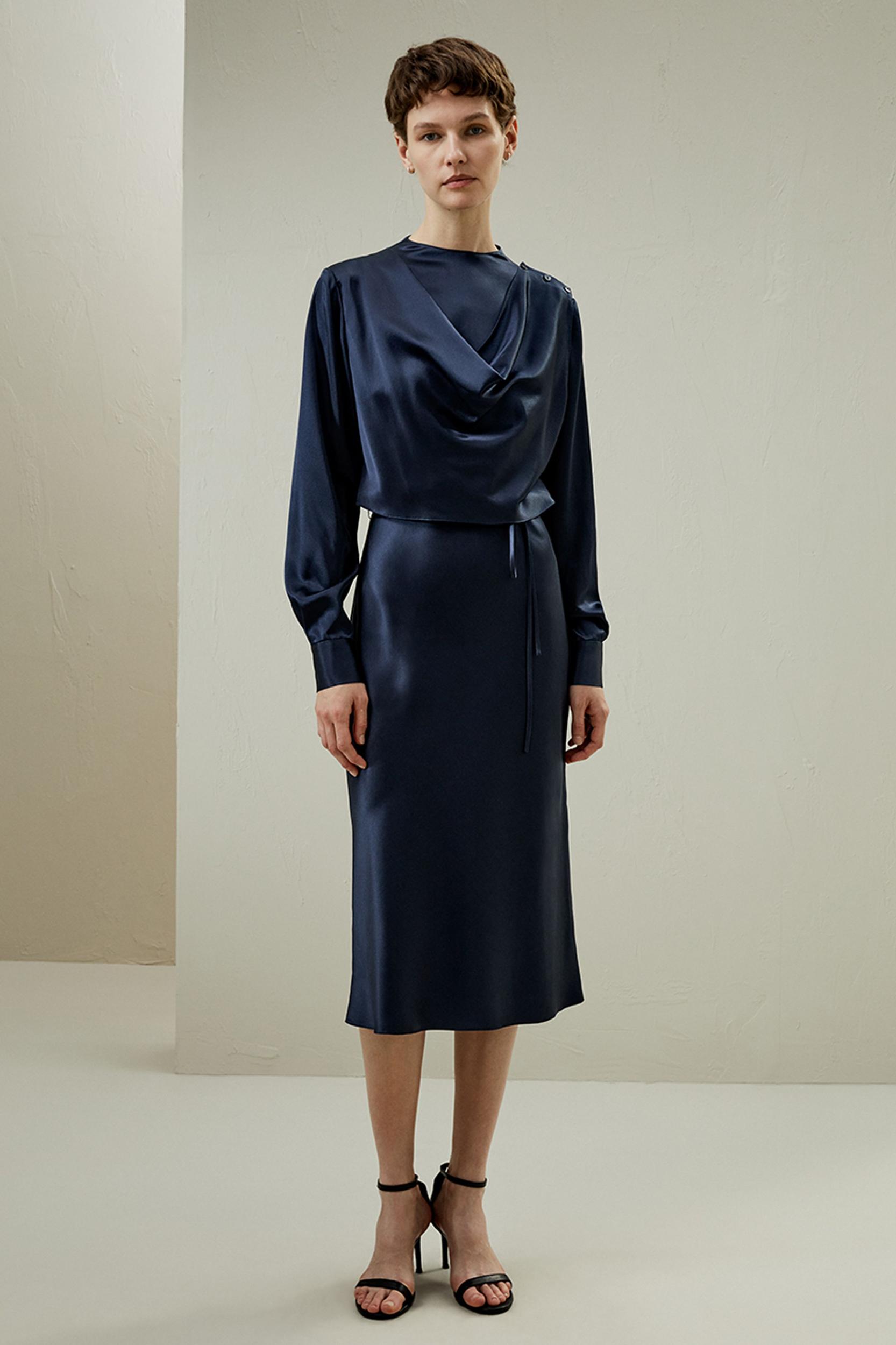 Mock Neck Silk Midi Dress Product Image
