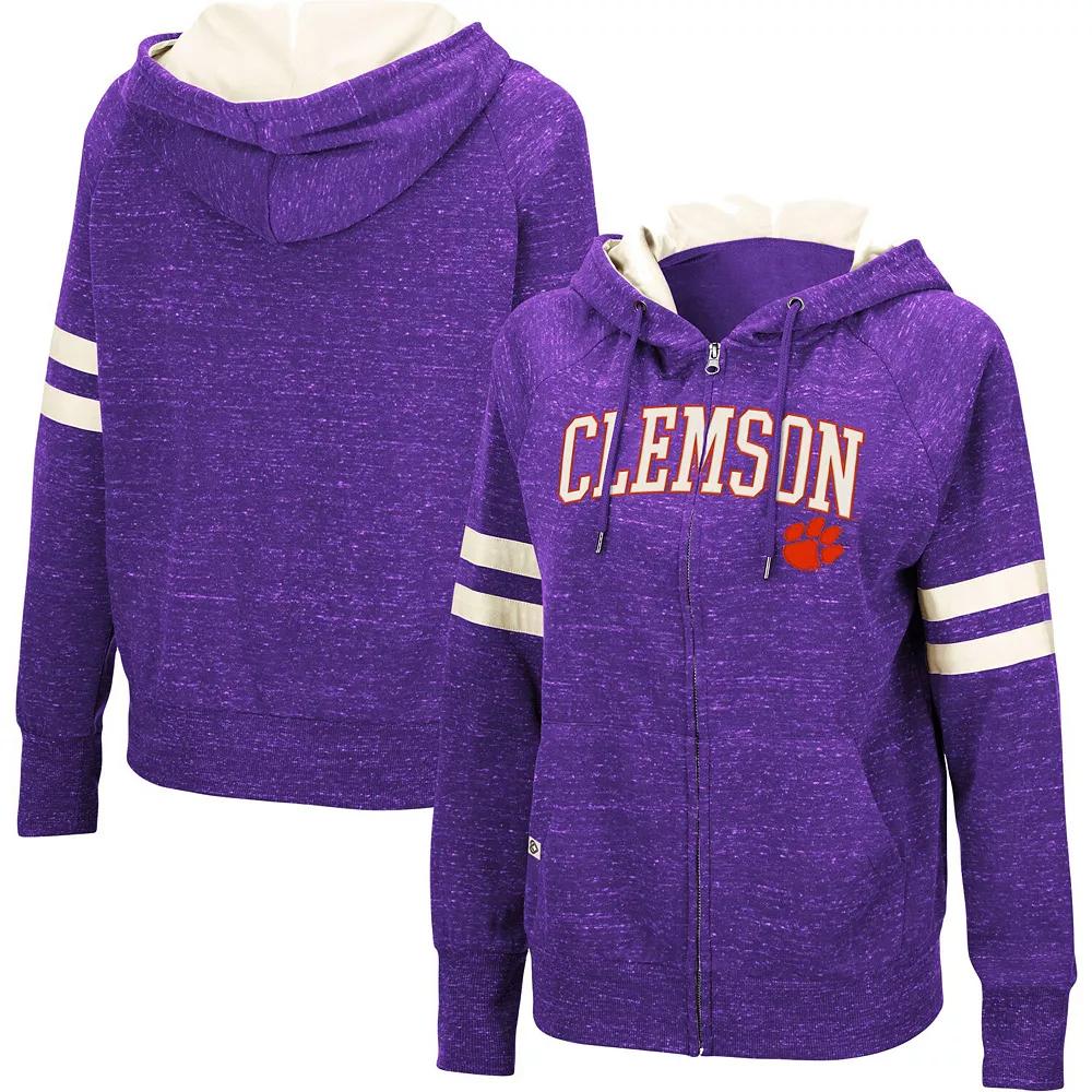 Women's Colosseum Purple Clemson Tigers Speckle Fleece Raglan Full-Zip Hoodie, Size: Small Product Image