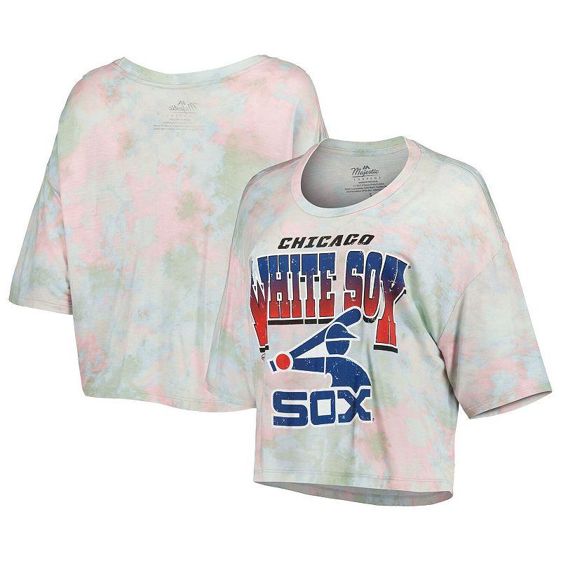 Women's Majestic Threads Chicago White Sox Cooperstown Collection Tie-Dye Boxy Cropped Tri-Blend T-Shirt,  Product Image