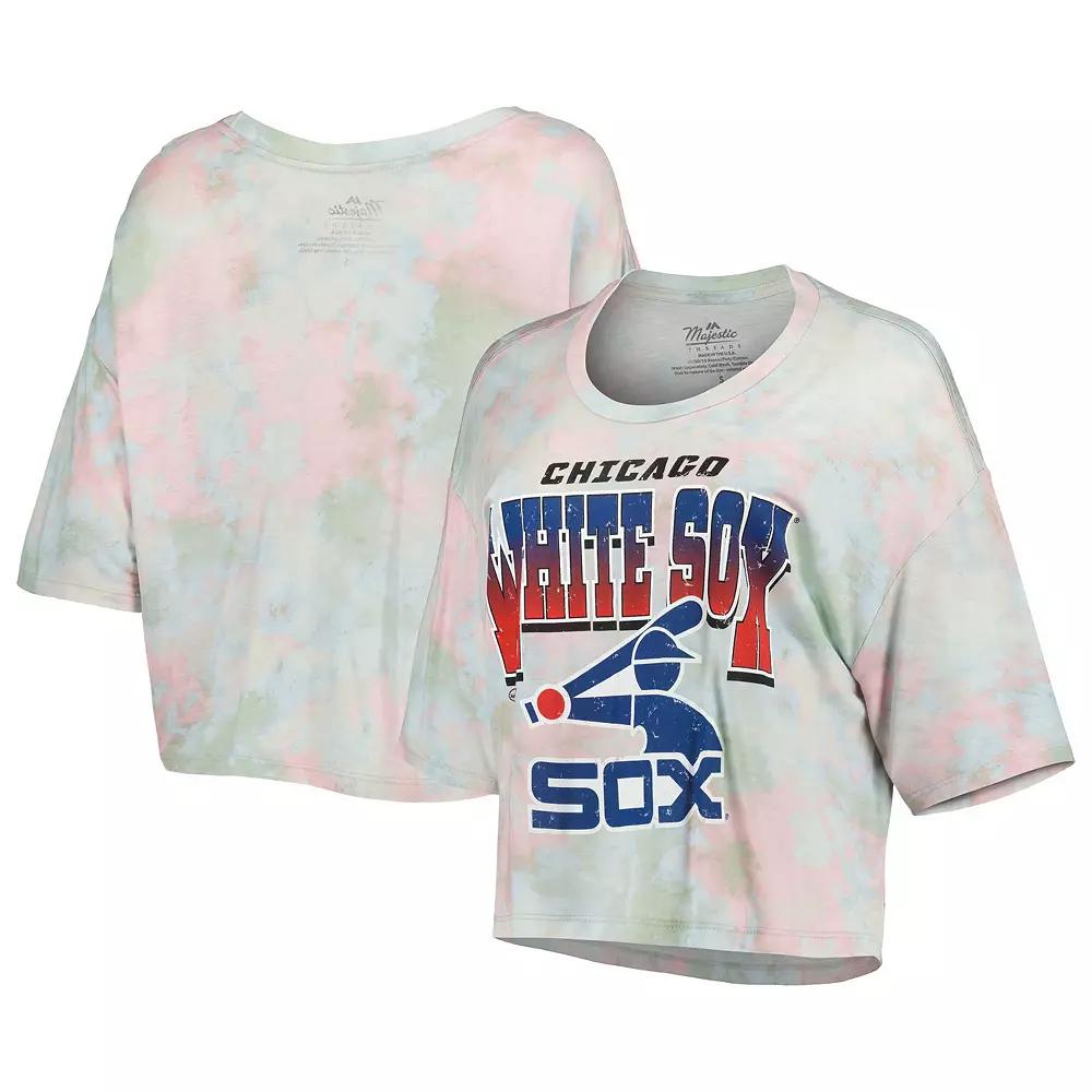 Women's Majestic Threads Chicago White Sox Cooperstown Collection Tie-Dye Boxy Cropped Tri-Blend T-Shirt,  Product Image