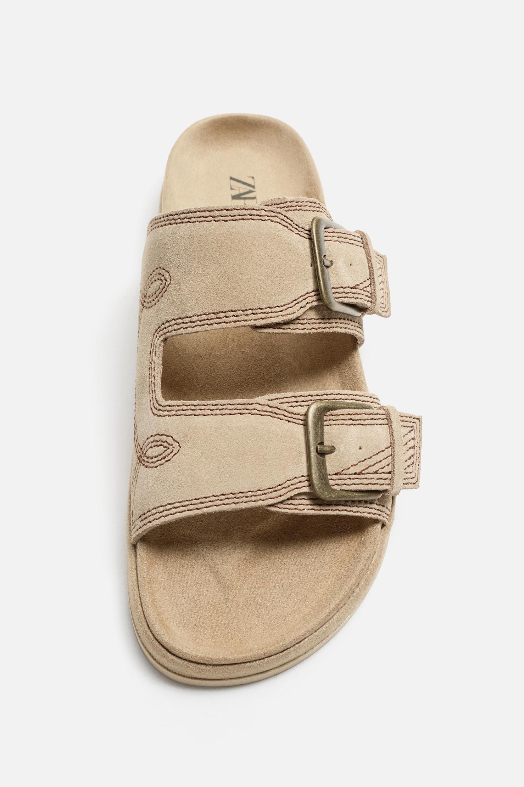 DOUBLE STRAP LEATHER SANDALS Product Image