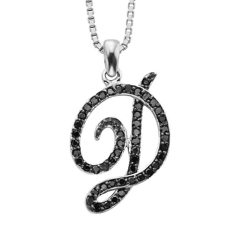 Jewelexcess Sterling Silver 1/4-ct. T.W. Black Diamond Initial Pendant, Women's,  Product Image