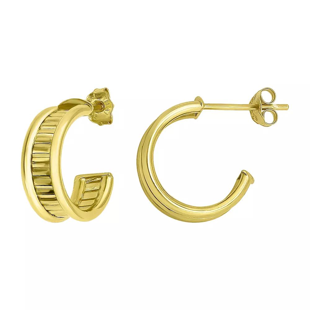 Aleure Precioso Sterling Silver Textured Center C-Hoop Earrings, Women's, Gold Tone Product Image