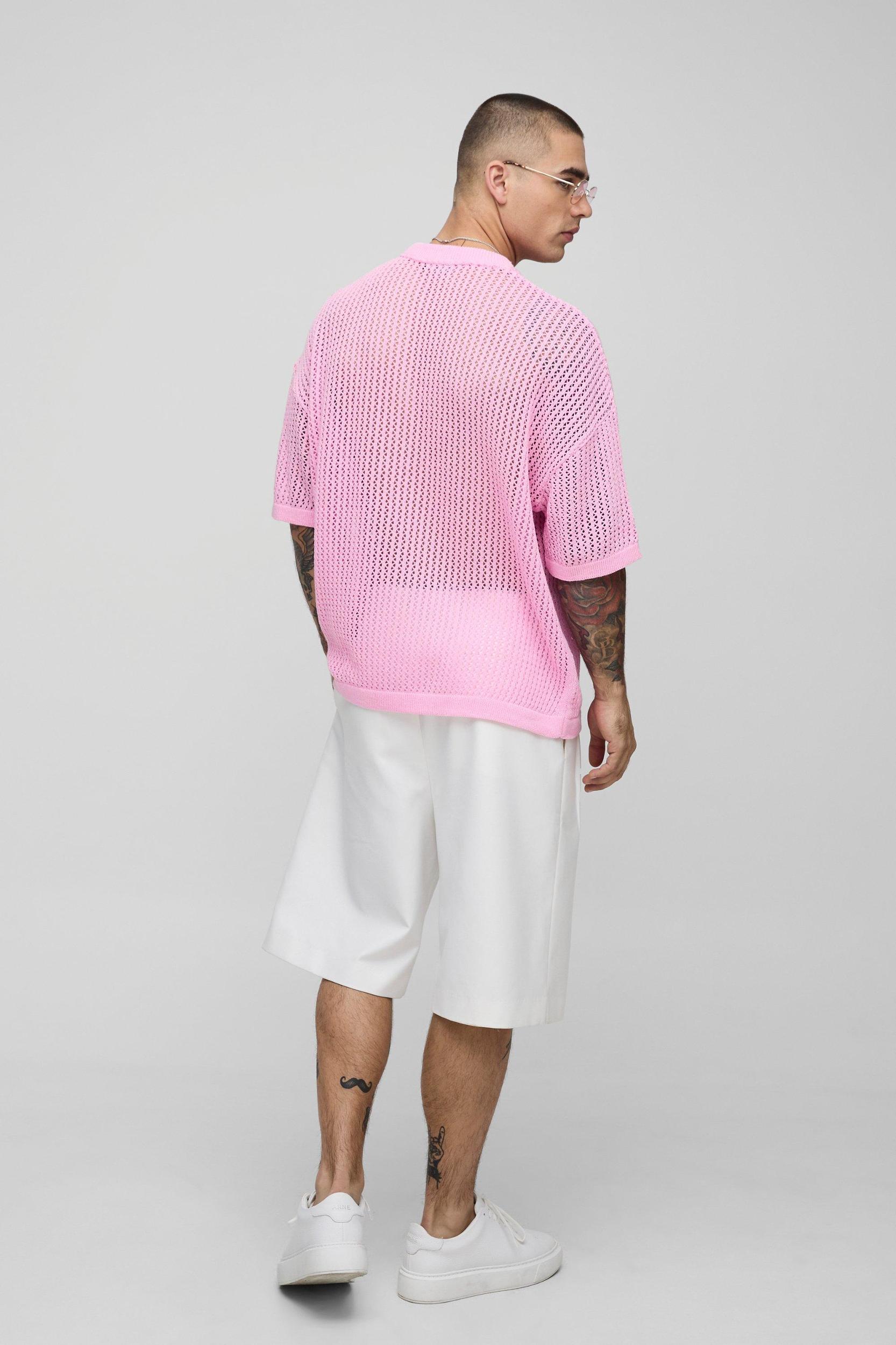 Oversized Drop Shoulder Open Stitch Knitted T-Shirt | boohooMAN USA Product Image