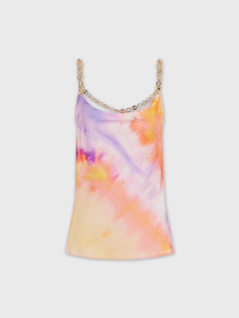 ORANGE TIE-DYE TOP IN PRINTED SATIN Product Image
