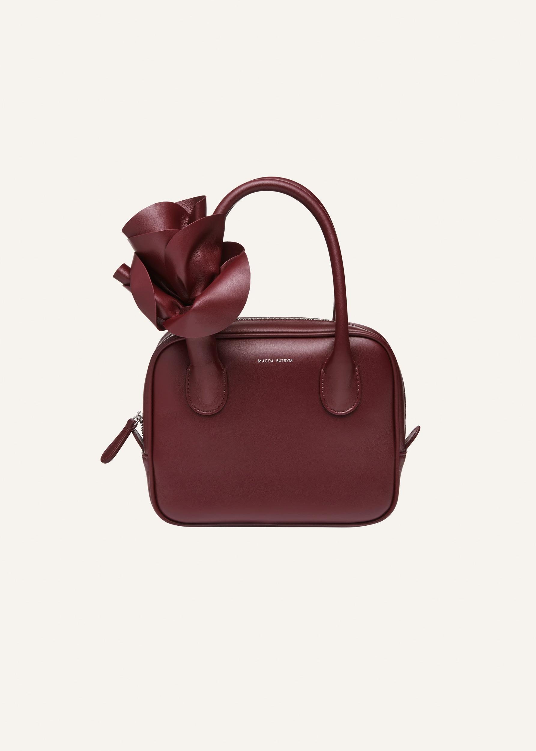 Brigitte square bag in burgundy leather and silver Product Image