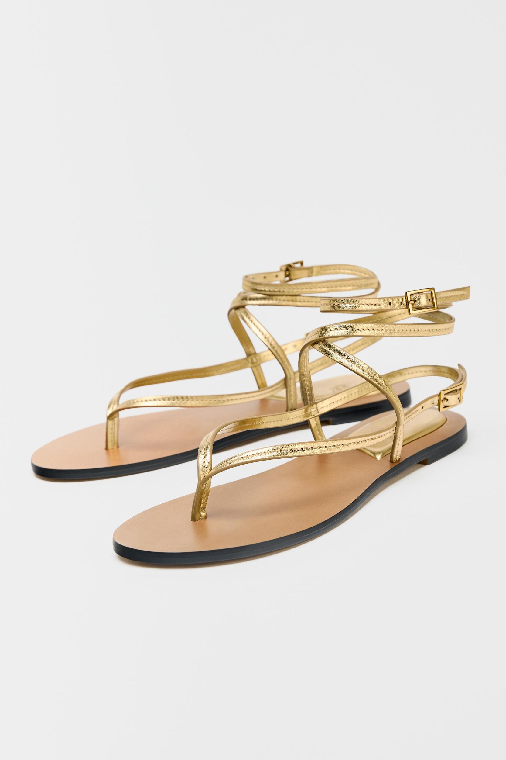METALLIC EFFECT STRAPPY LEATHER SANDALS Product Image