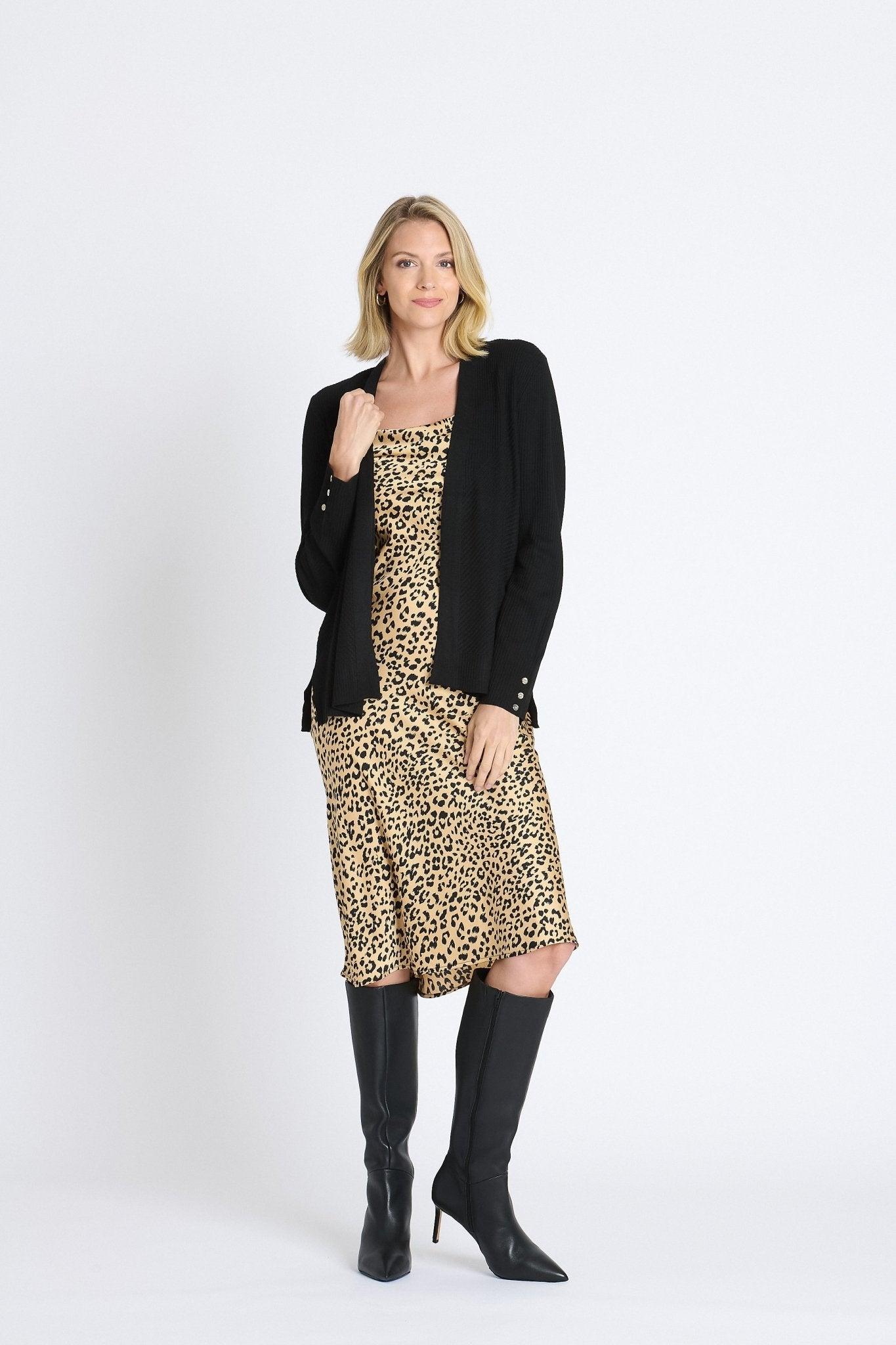 Rib Stitch Open Cardigan Sweater, Black Product Image