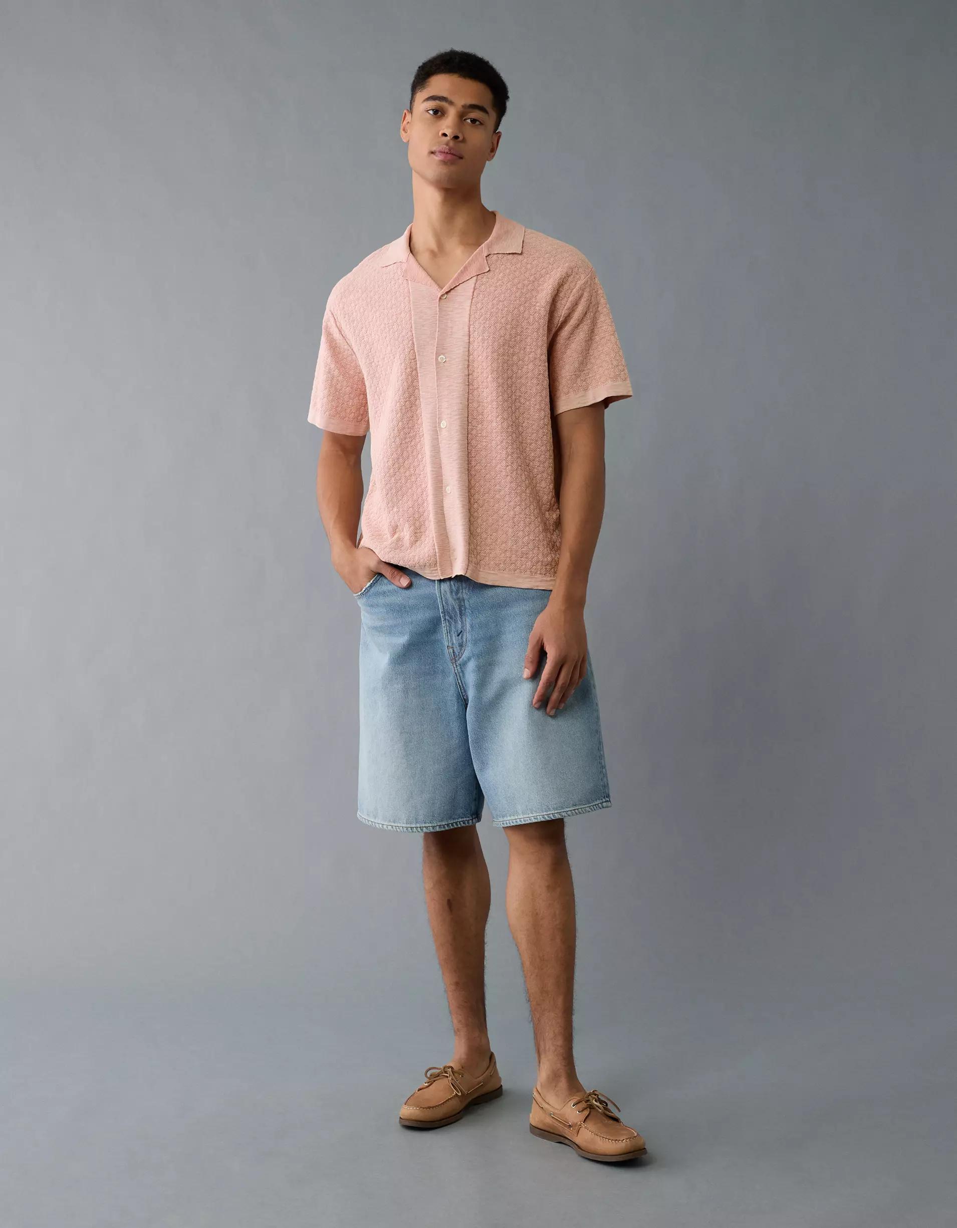 AE Weekend Jacquard Button-Up Sweater Polo Shirt Product Image