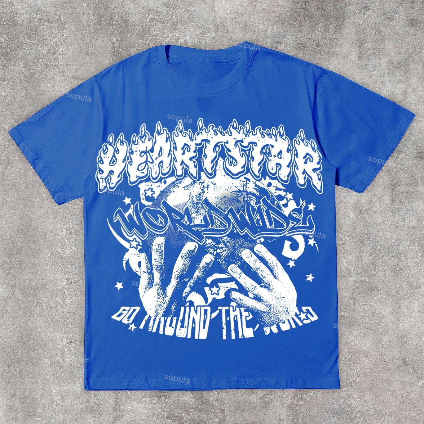 Vintage Heart Star Worldwide Print Graphic Cotton T-Shirt Product Image