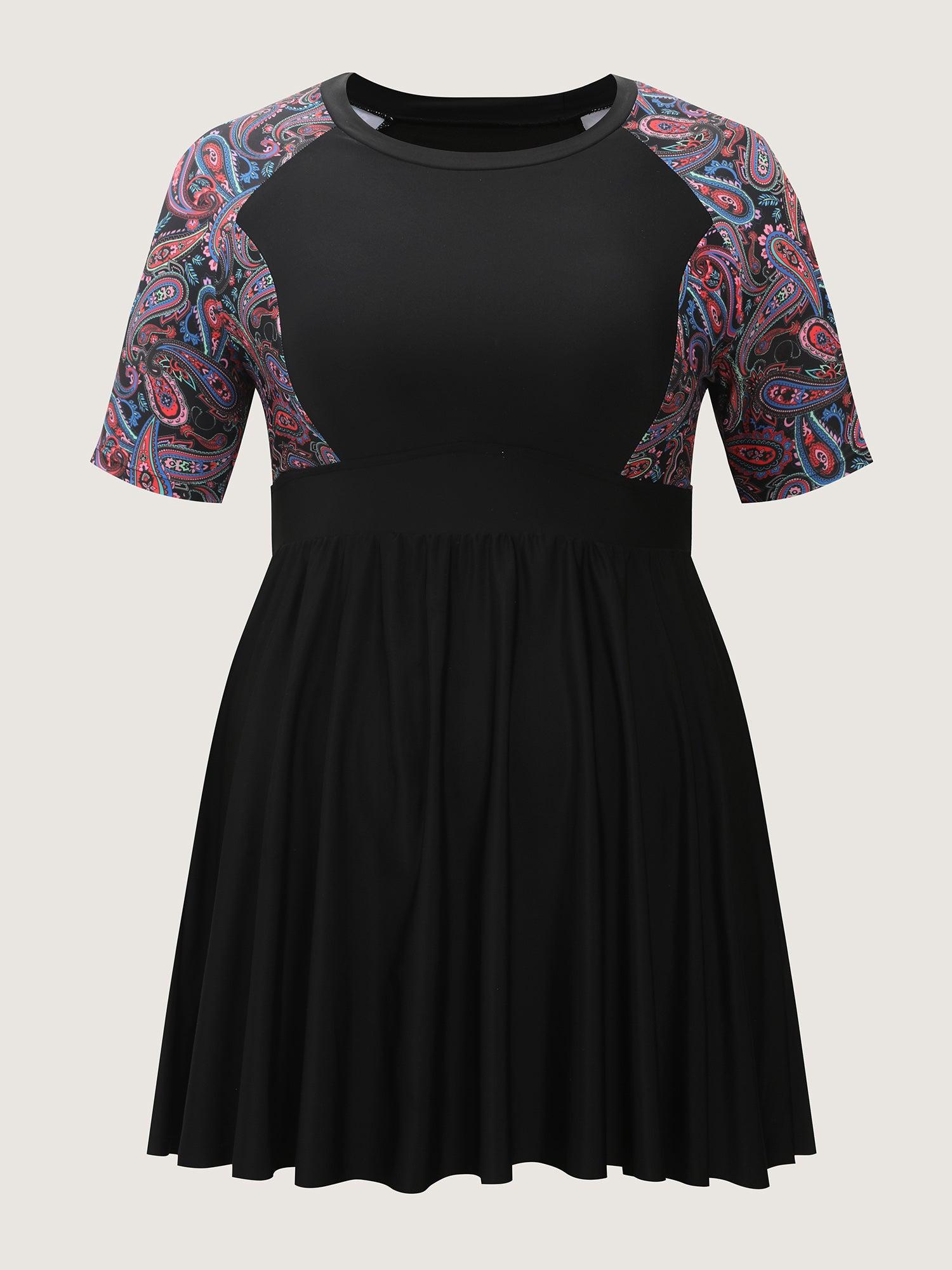 Floral Color Contrast Pockets Swim Dress Female Product Image
