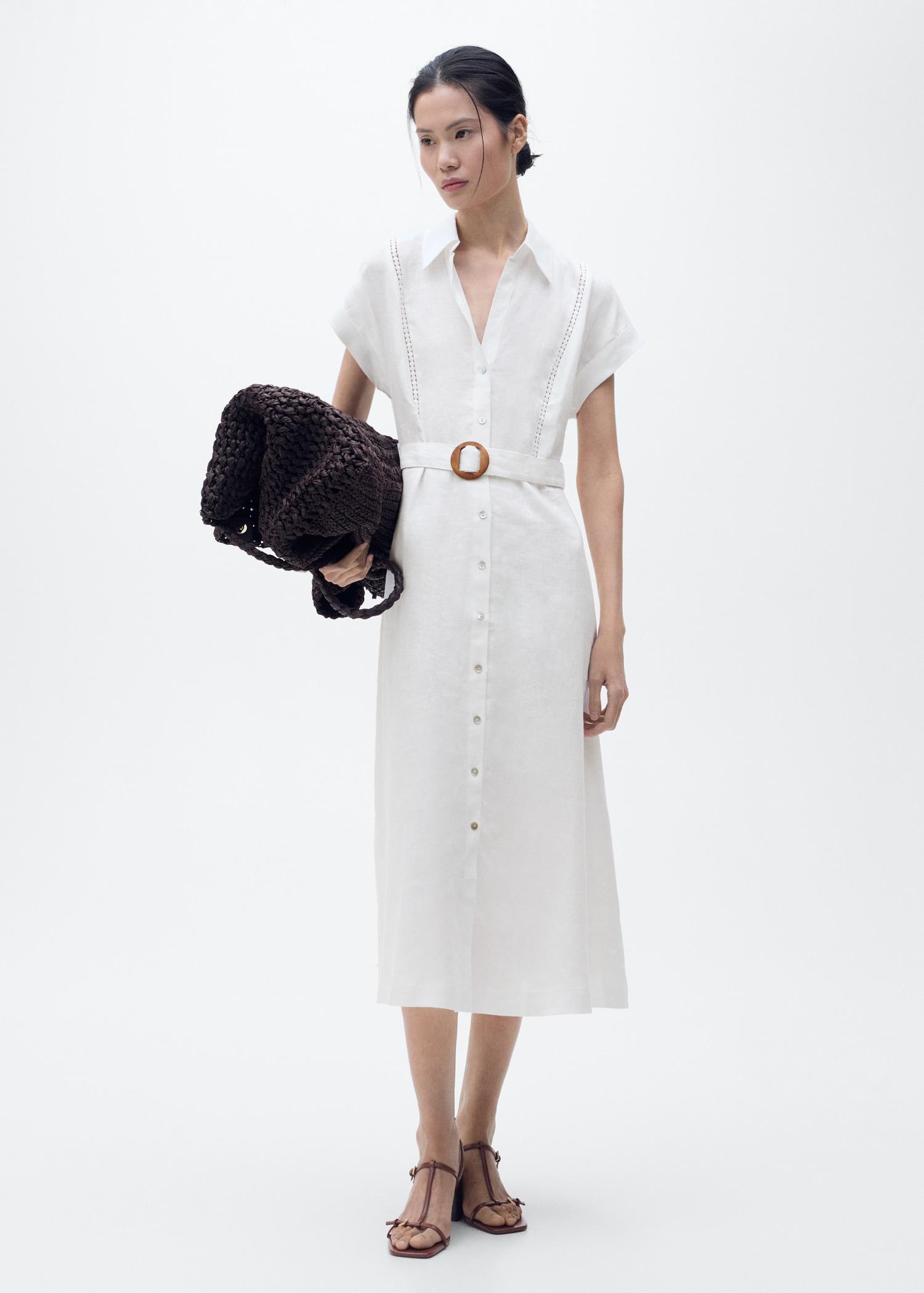 Belt linen dress - Women | MANGO USA Product Image