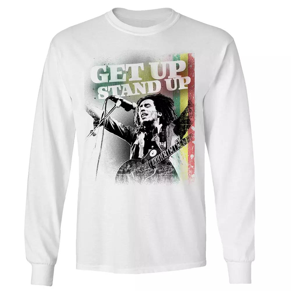 Men's Bob Marley Get Up Stand Up Long Sleeve Tee, Size: Large, White Product Image