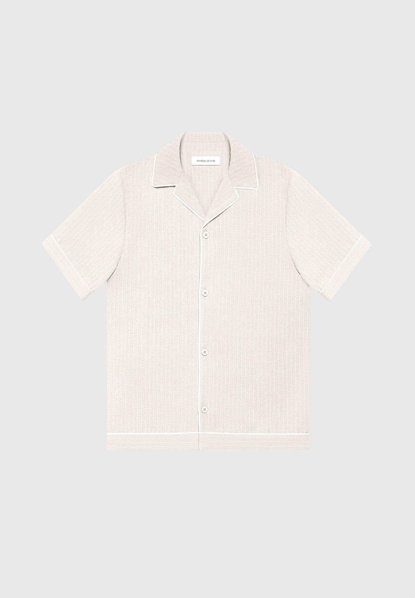 Pinstripe Revere Shirt - Beige Male Product Image