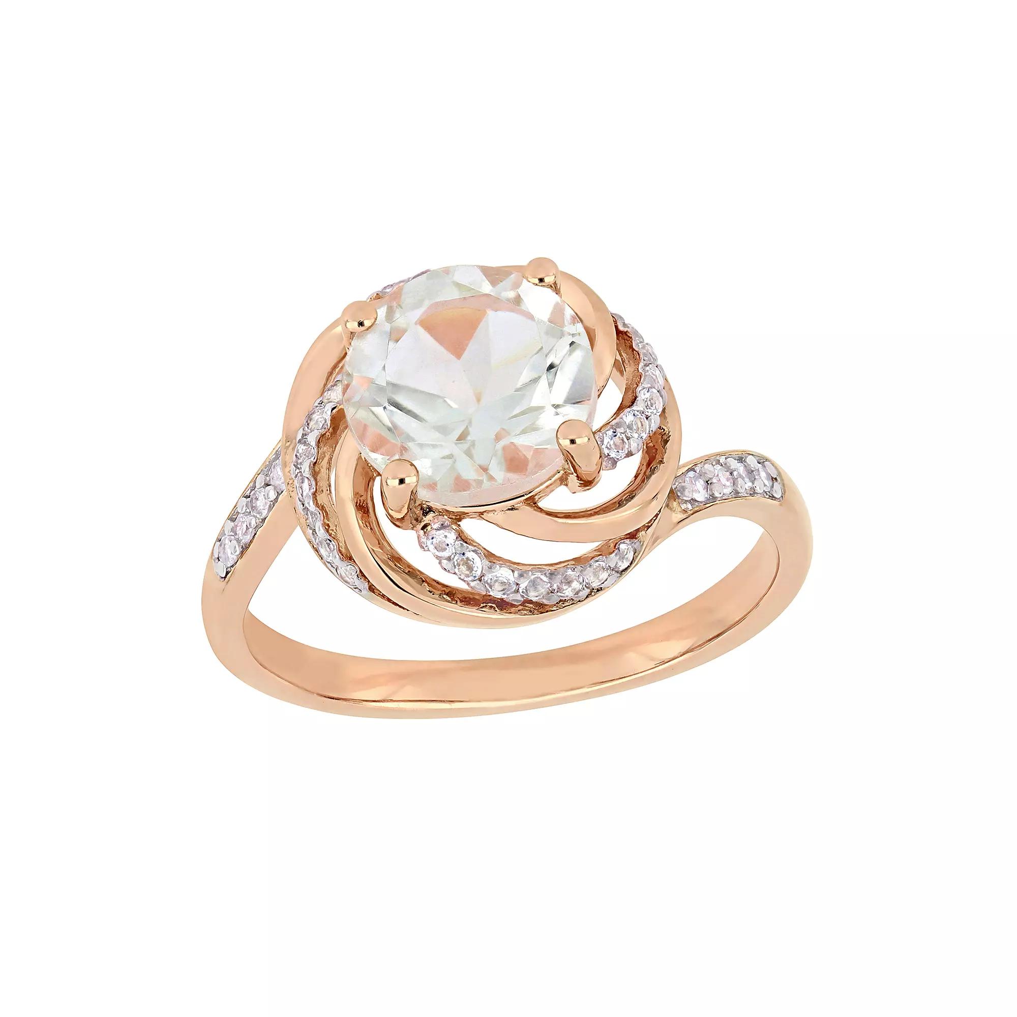 Stella Grace 18k Rose Gold Over Silver Green Quartz & White Topaz Halo Ring, Women's, Size: 7, Pink Tone Product Image