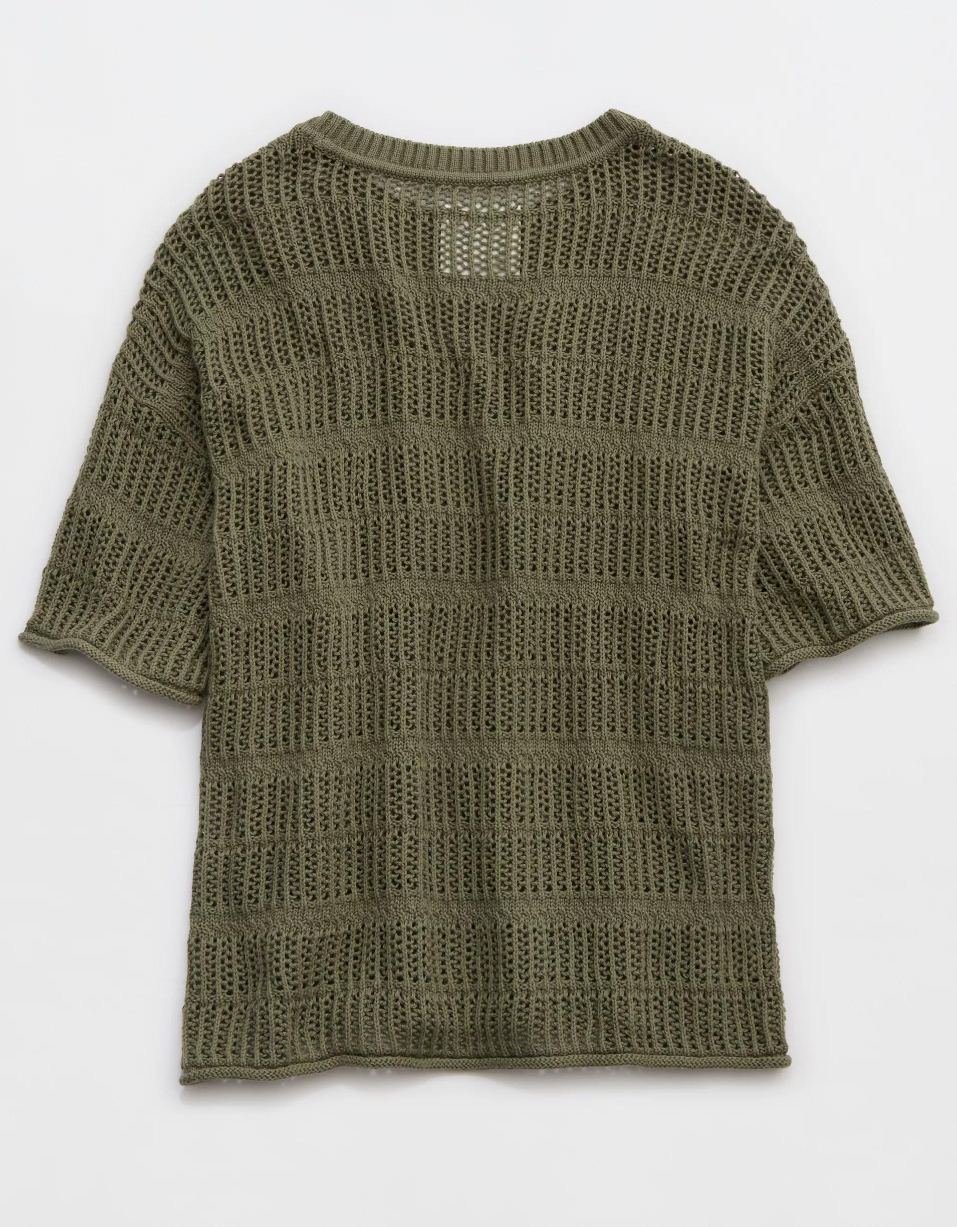 Aerie Crochet Oversized Short Sleeve Sweater Product Image