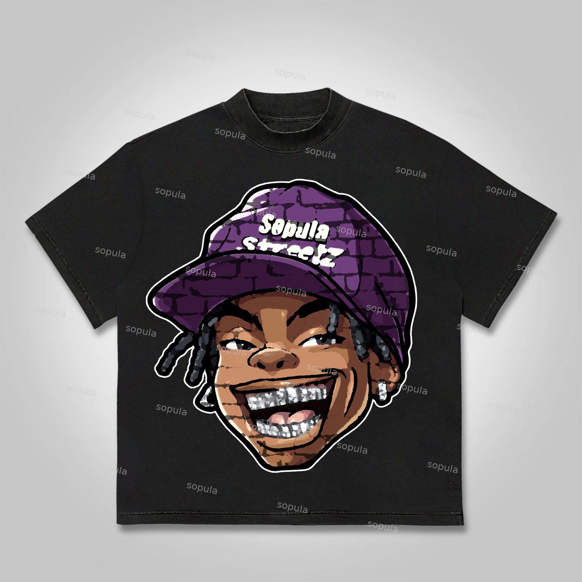 Sopula Street Trend Cartoon Graffiti Big Head Graphic Cotton T-shirt Product Image