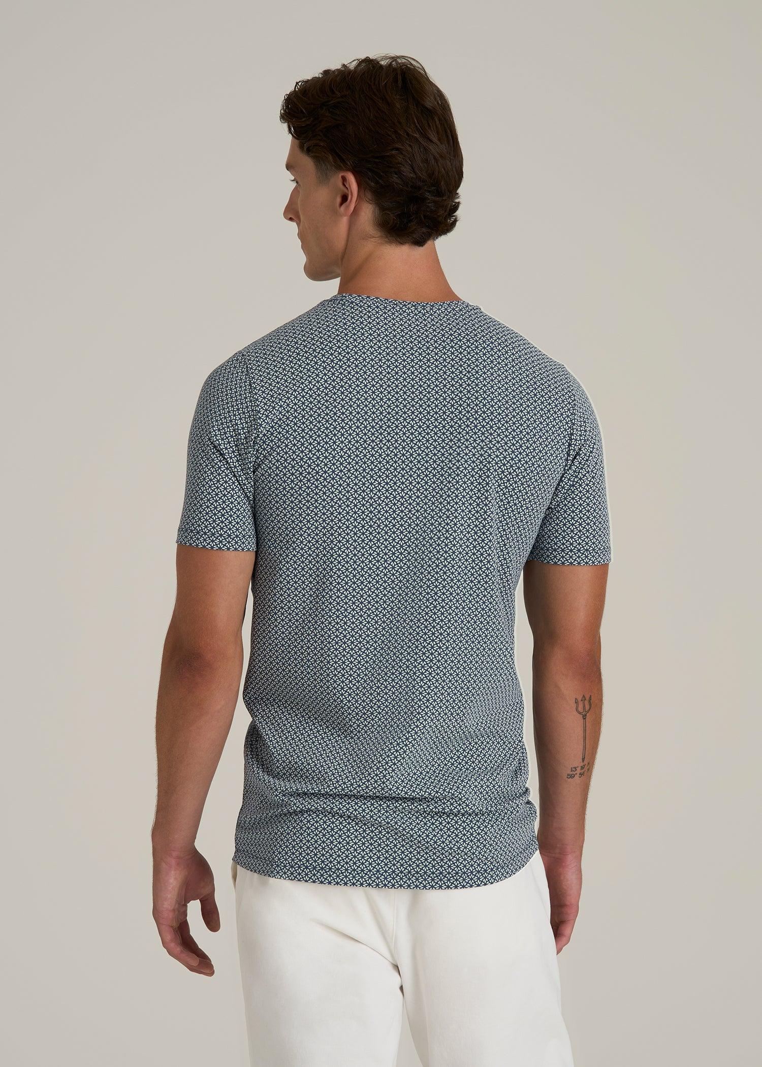Stretch Pima Cotton Printed Tee for Tall Men in Grey and Blue Geometric Male Product Image