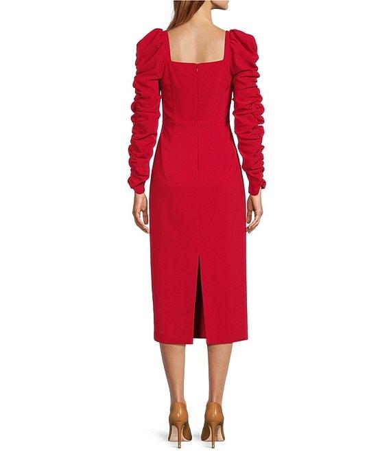 Antonio Melani Elena Crepe Square Neck Long Ruched Sleeve Midi Dress Product Image