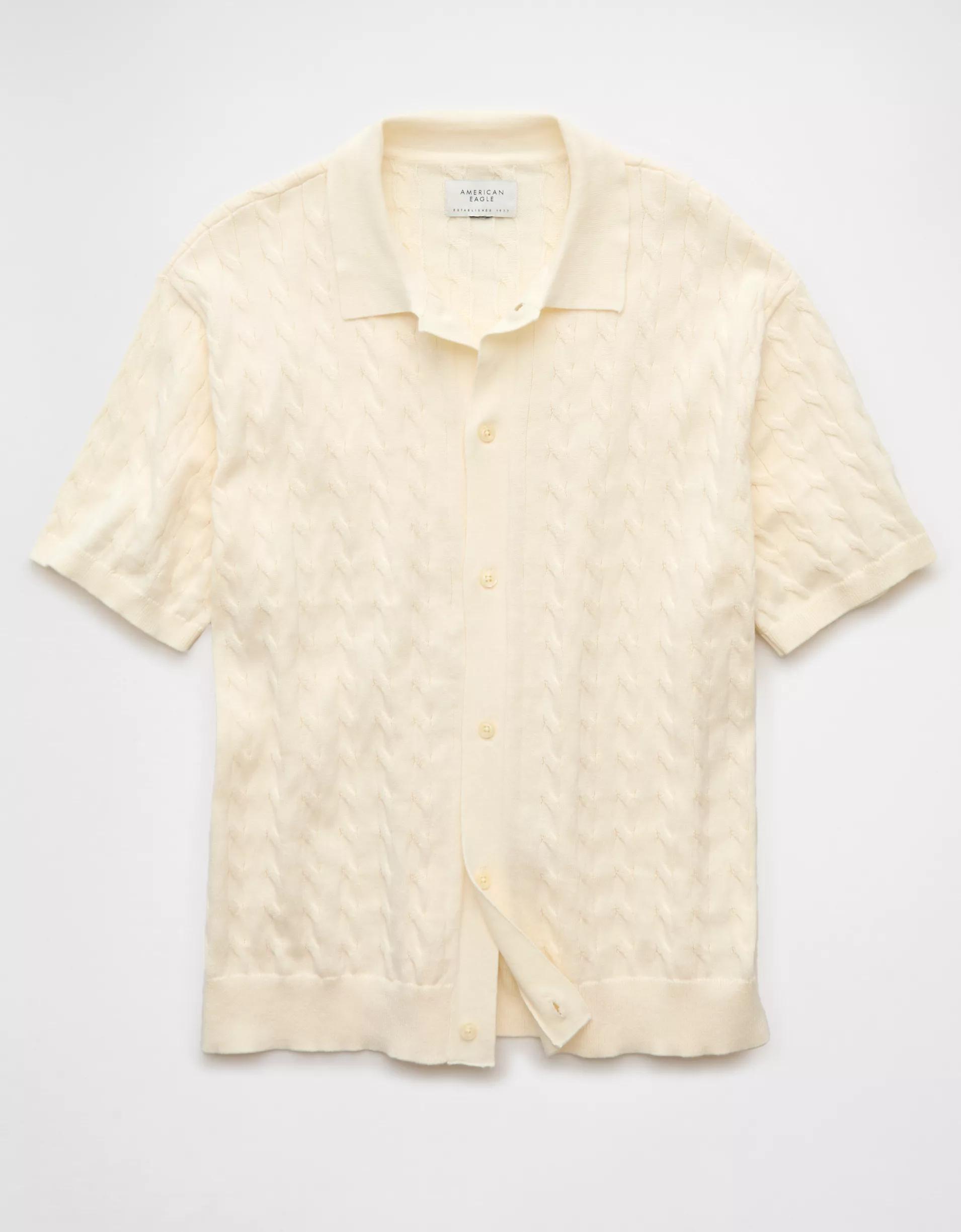 AE Weekend Cable Knit Button-Up Sweater Polo Shirt Product Image