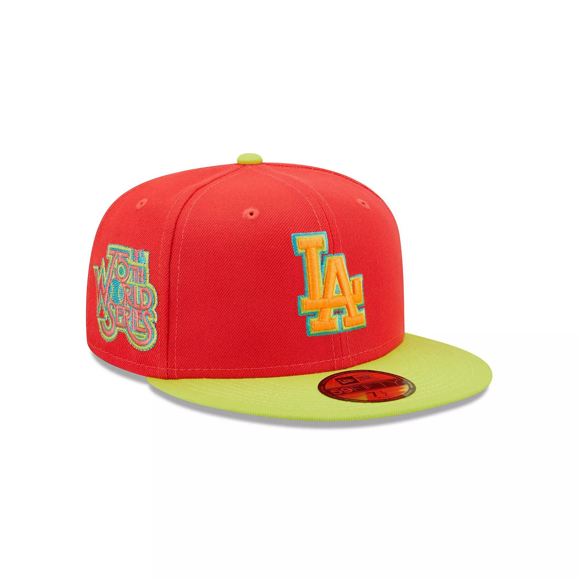 Men's New Era Red/Neon Green Los Angeles Dodgers 1978 World Series Lava Highlighter Combo 59FIFTY Fitted Hat,  Product Image