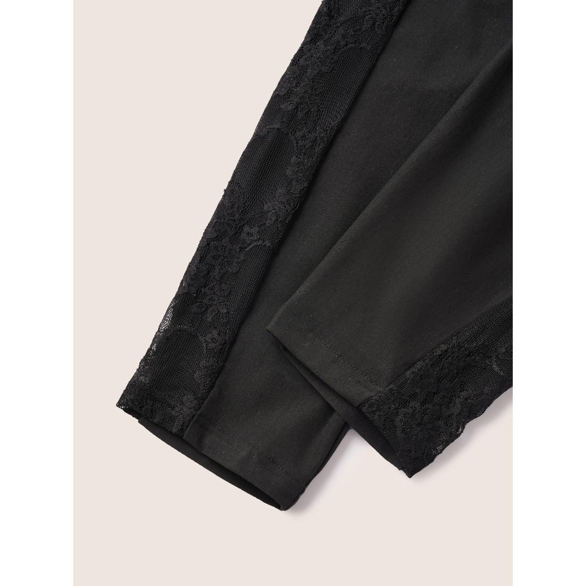 Plus Size Crochet Lace Mesh Skinny Leggings Women Black Casual High stretch Skinny High Rise Everyday Leggings BloomChic 18-20/2X Product Image