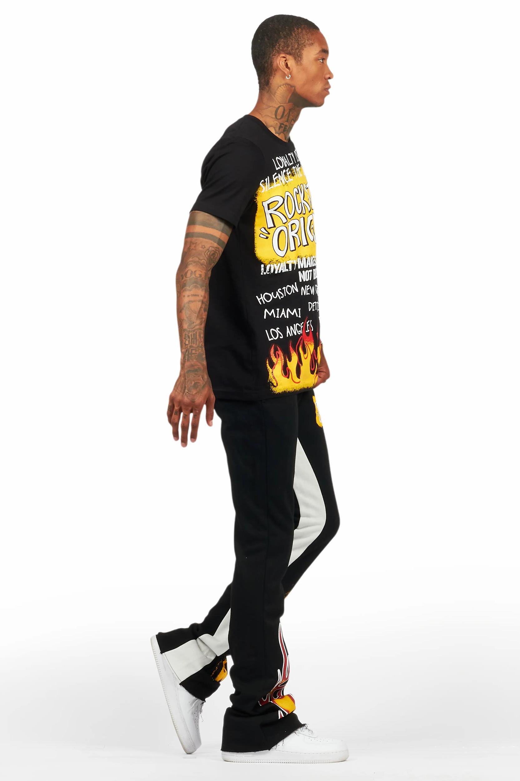 Beno Black T-Shirt/Baggy Stacked Pant Set Male Product Image