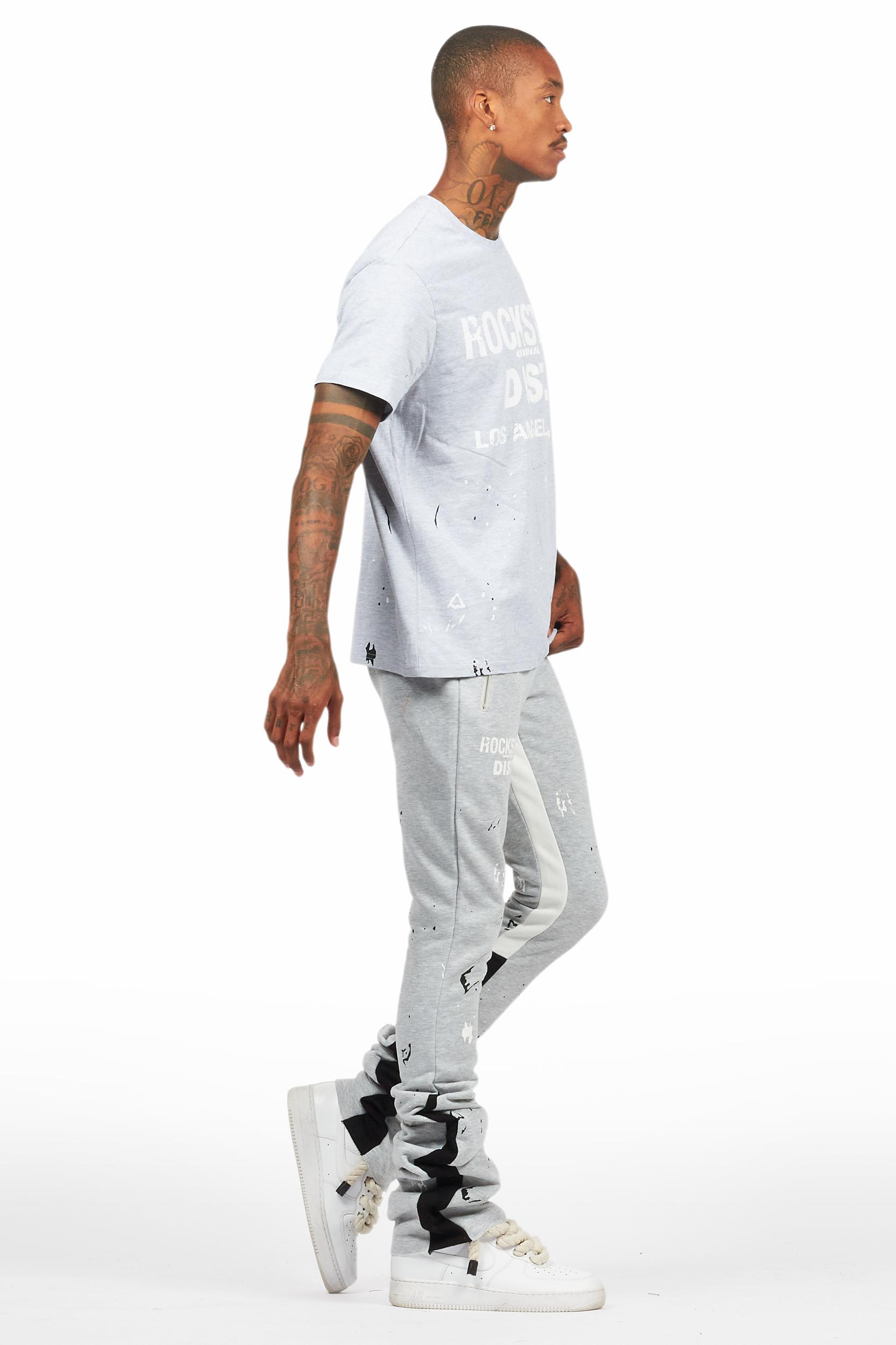 Scottie Heather Grey T-Shirt/Stacked Flare Track Pant Set Male Product Image