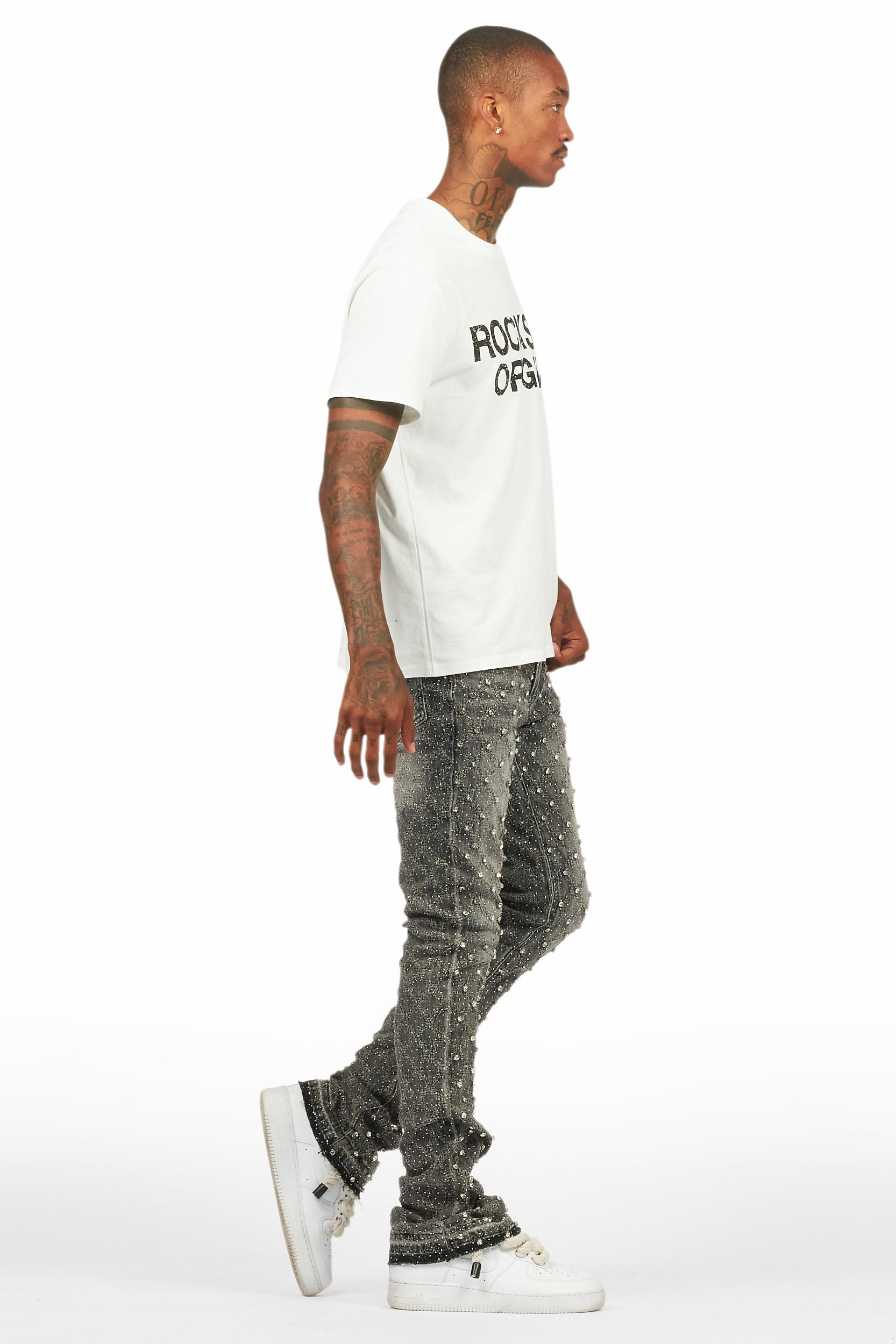 Glit Grey Rhinestone Stacked Flare Jean Male Product Image