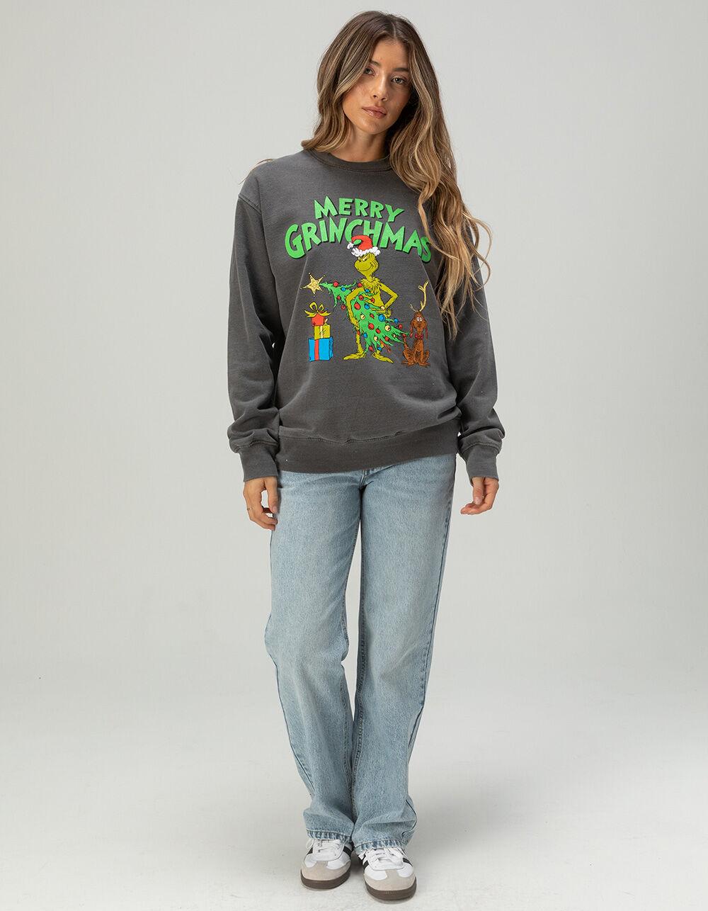 GRINCH Merry Grinchmas Womens Crewneck Sweatshirt - GRAY Product Image