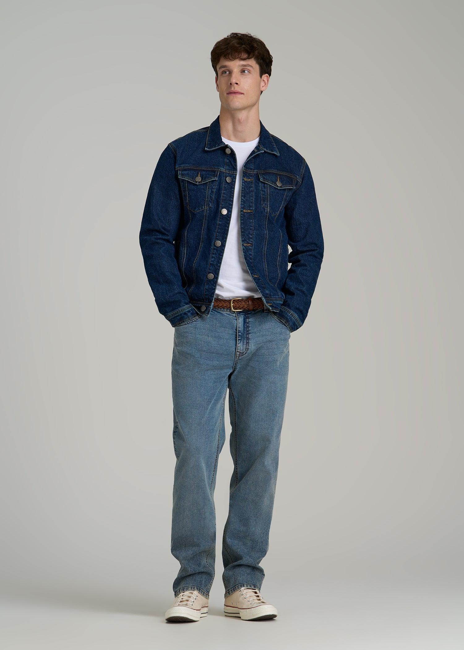 Denim Trucker Jacket for Tall Men in Mid Ocean Blue Male Product Image