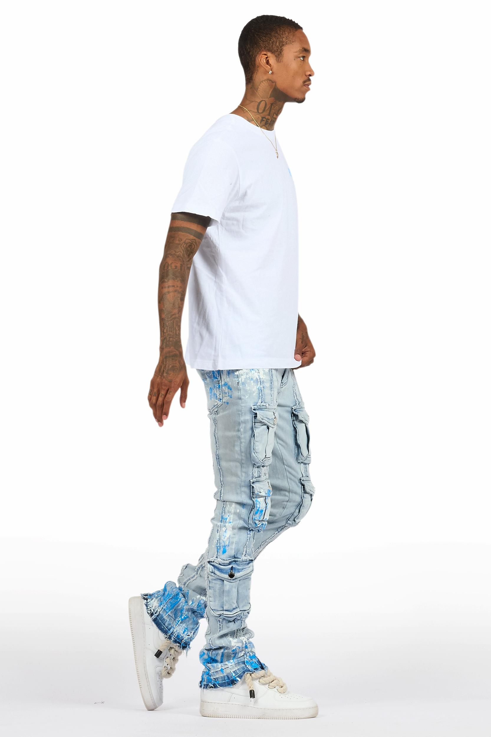 Quentin White/Blue T-Shirt/Stacked Flare Jean Set Male Product Image