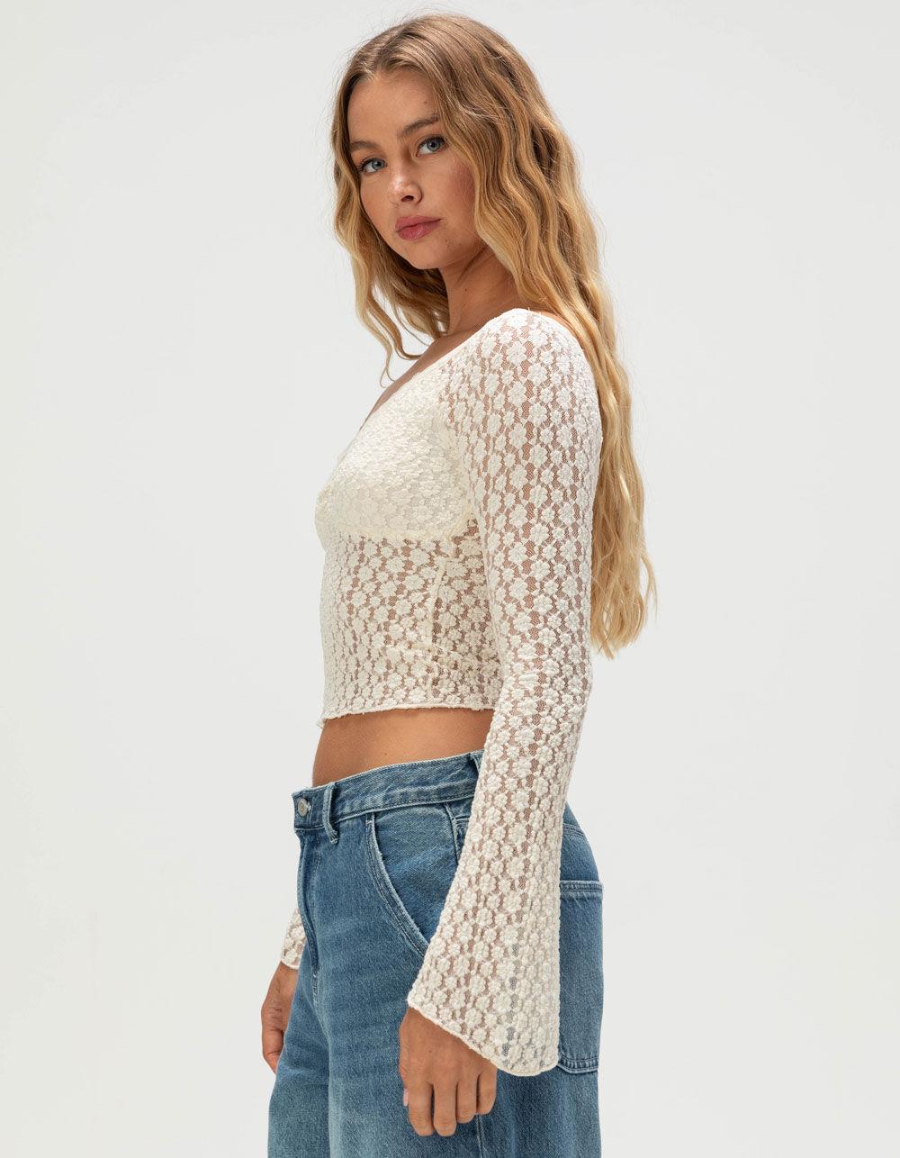FULL TILT Womens Off The Shoulder Lace Top - CREAM Product Image