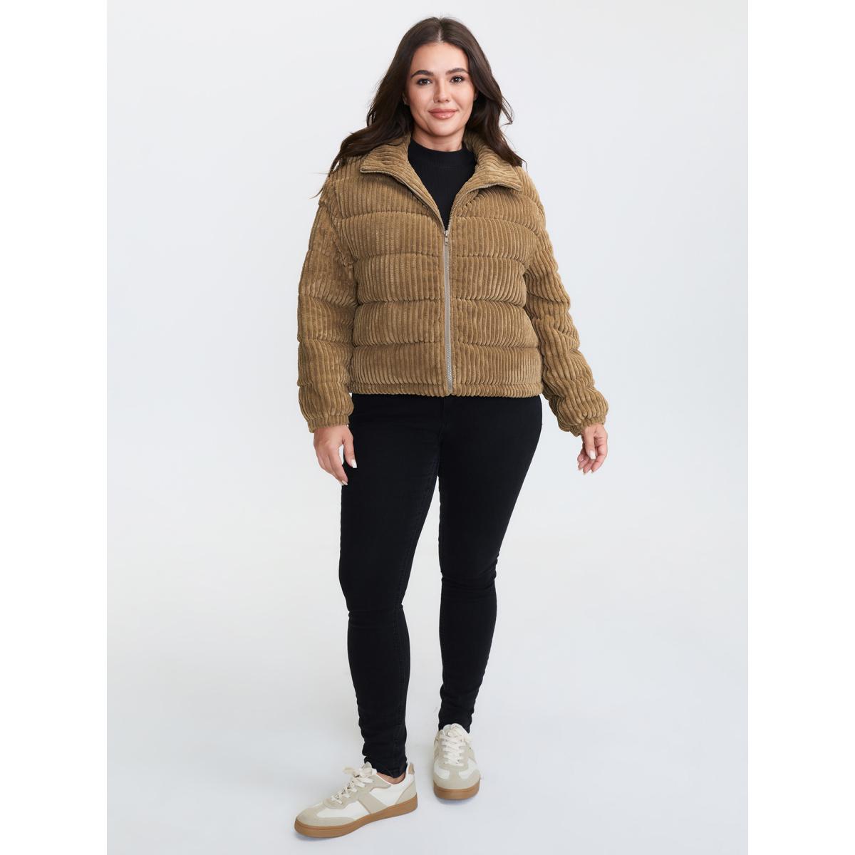 Plus Size Women Casual Topstitching No stretch Sleeve Long Sleeve Mock Neck 30/6X Side seam pocket Leisure Quilted Jackets BloomChic Product Image