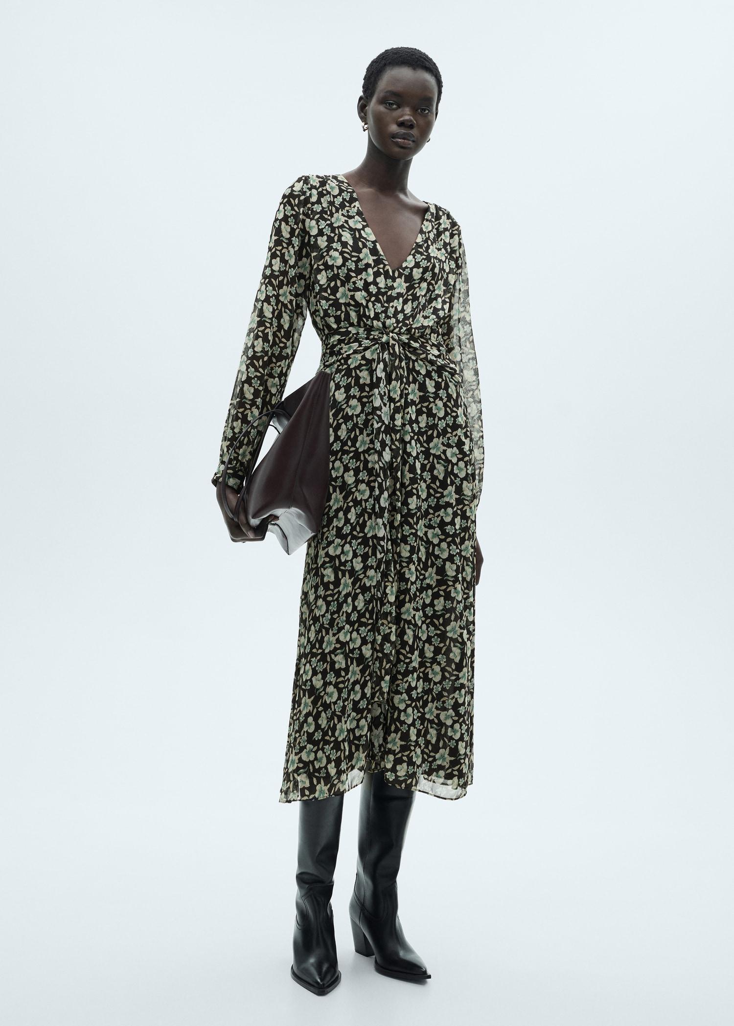 Floral chiffon dress - Women | MANGO USA Product Image