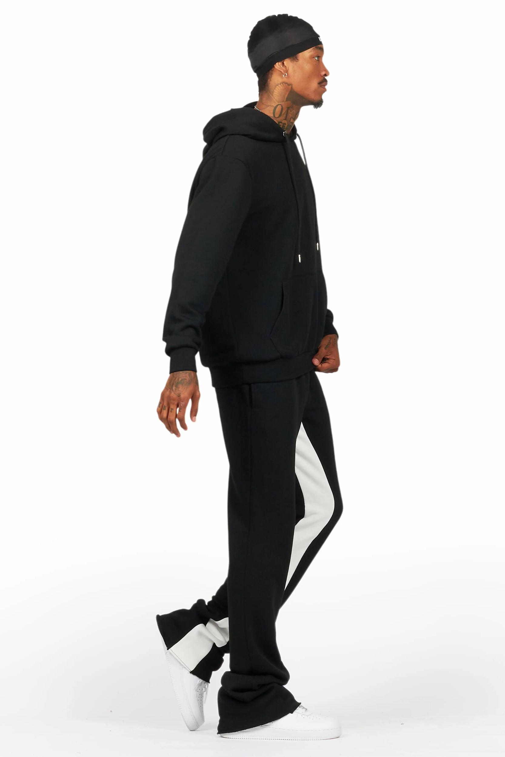 Basic Black/White Hoodie/Baggy Track Pant Set Male Product Image