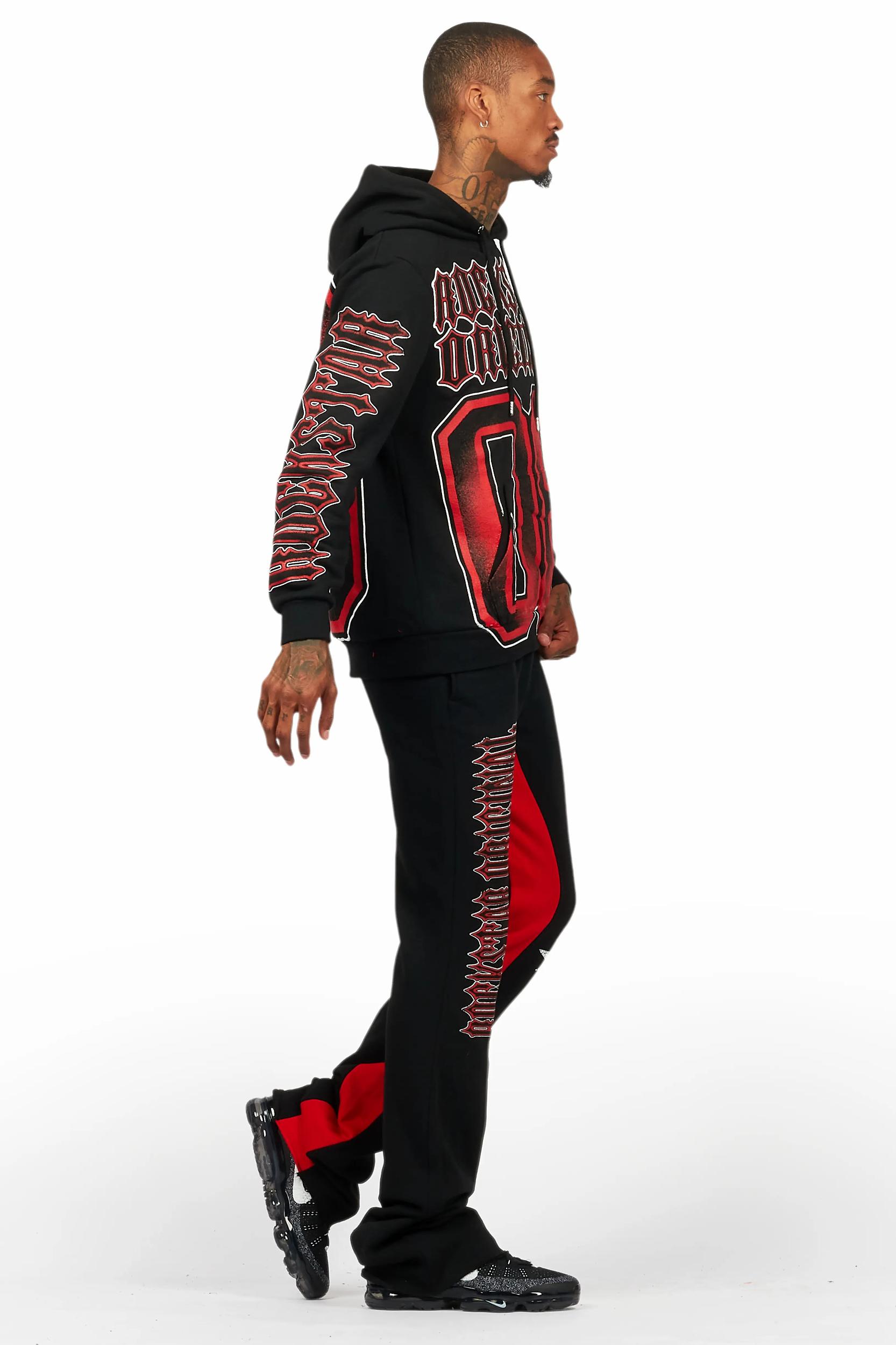 Alim Black/Red Hoodie/Baggy Track Pant Set Male Product Image