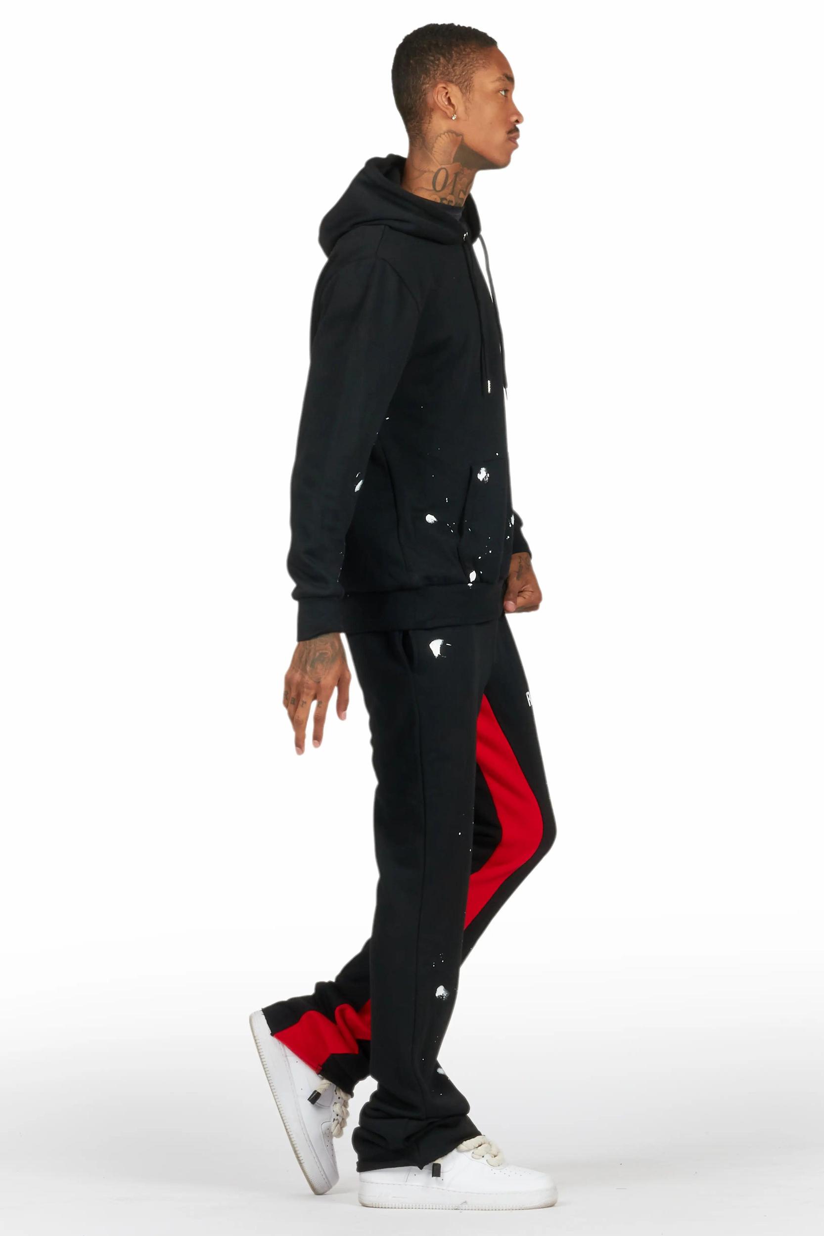 Raffer Black/Red Hoodie Baggy Fit Pant Track Set Male Product Image