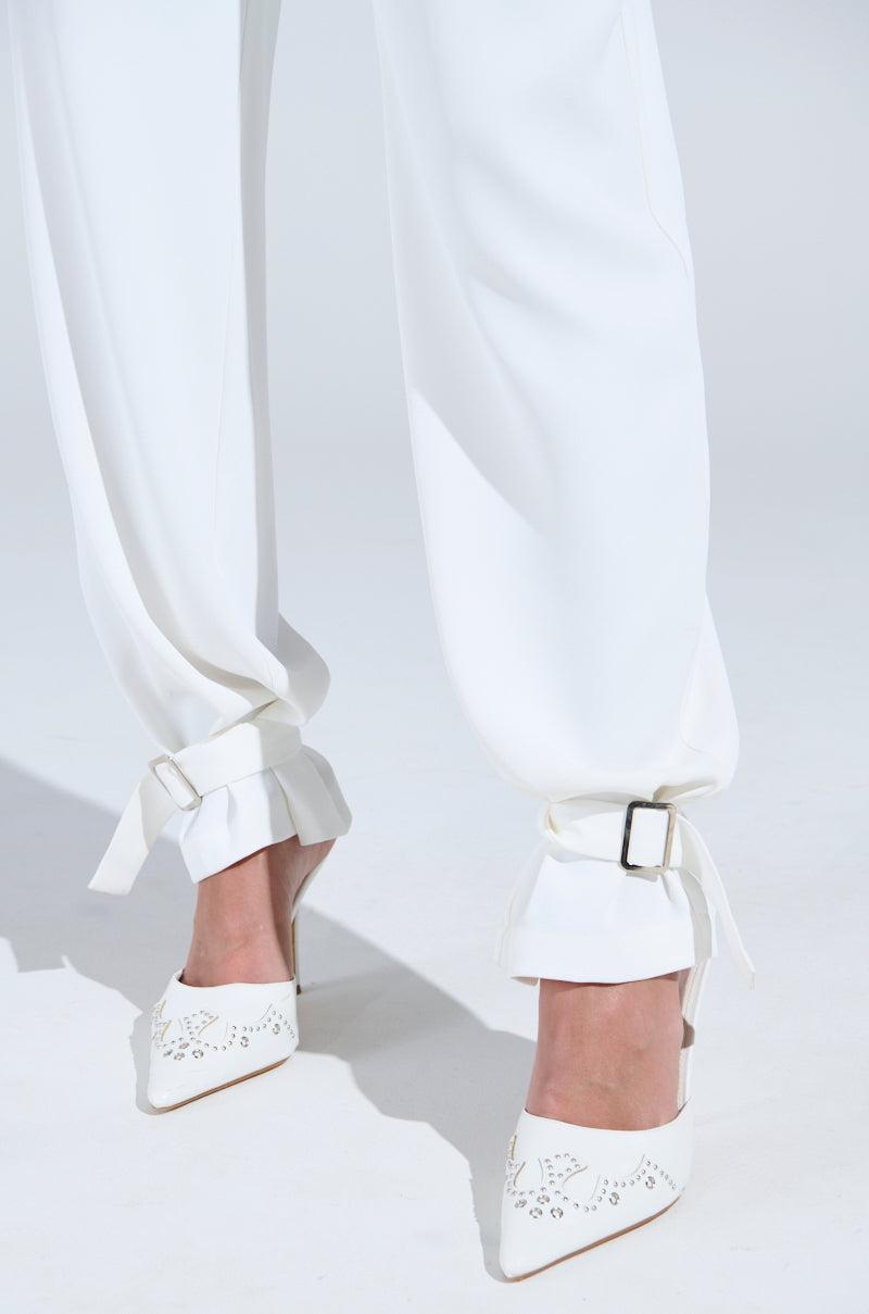 ZOE BUCKLE WAIST WIDE LEG PANTS Product Image