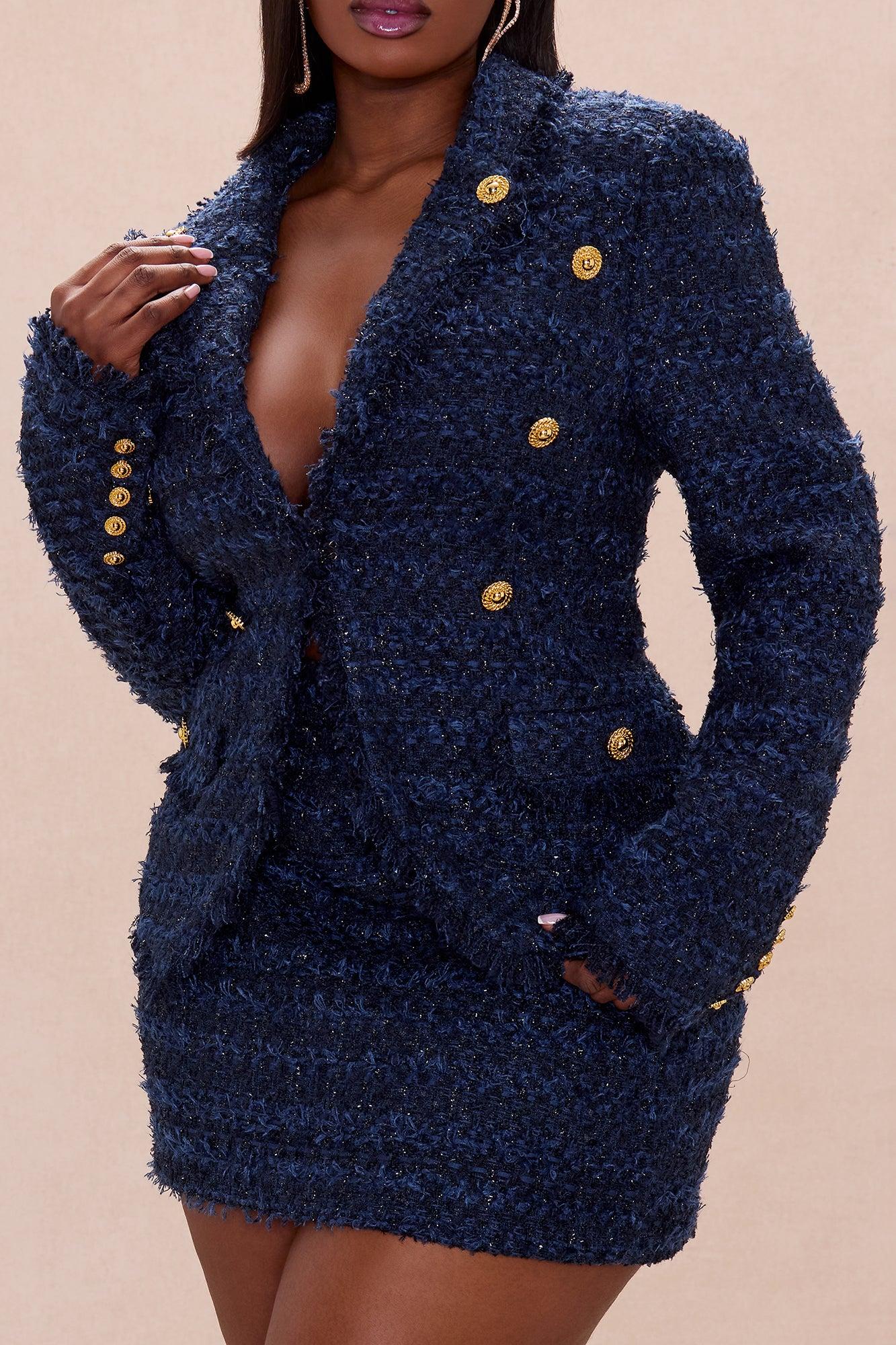 Talia Tweed Blazer Suit Set - Navy Female Product Image