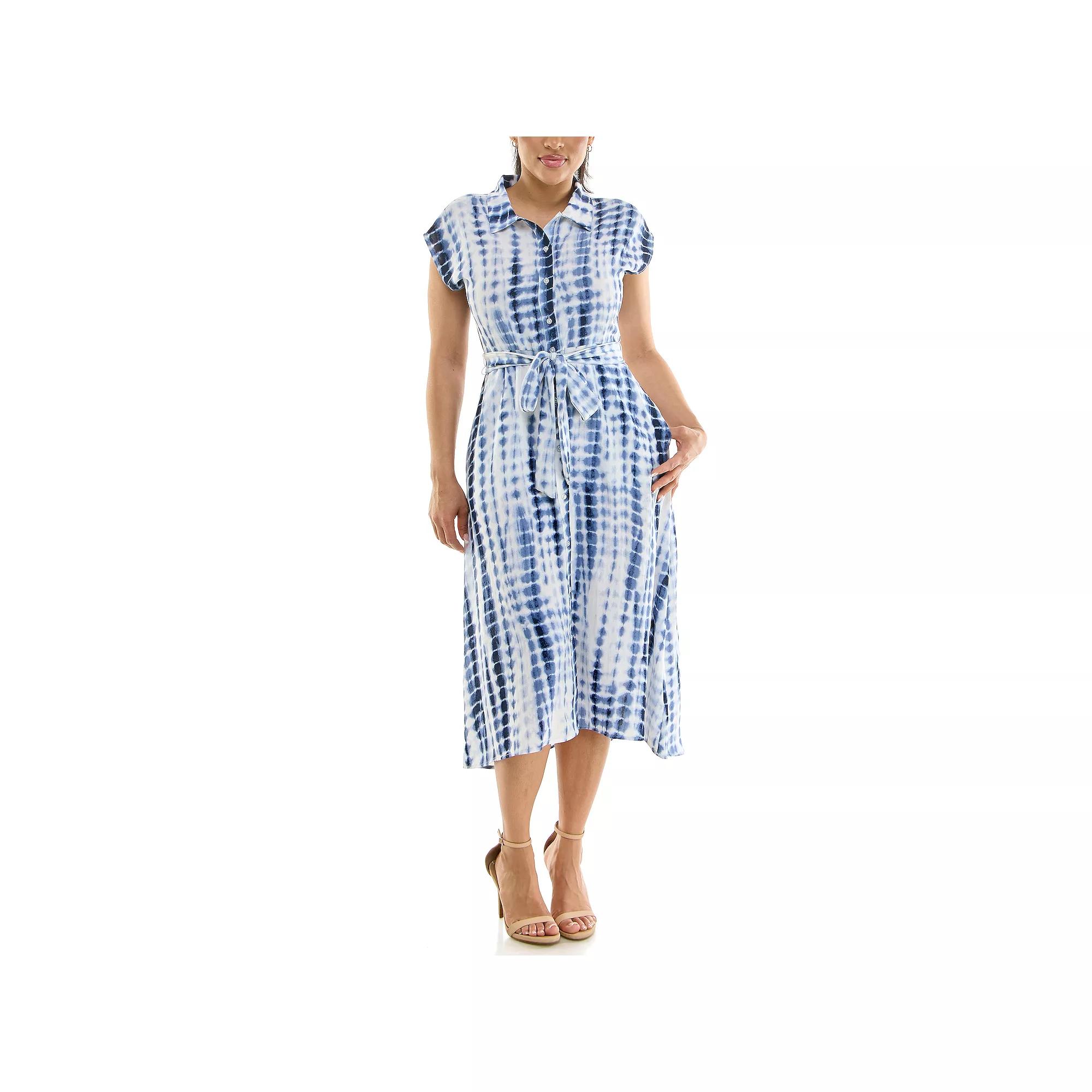 Women's Nina Leonard Collared Button Front Dress, Size: Medium, Blue Team Product Image