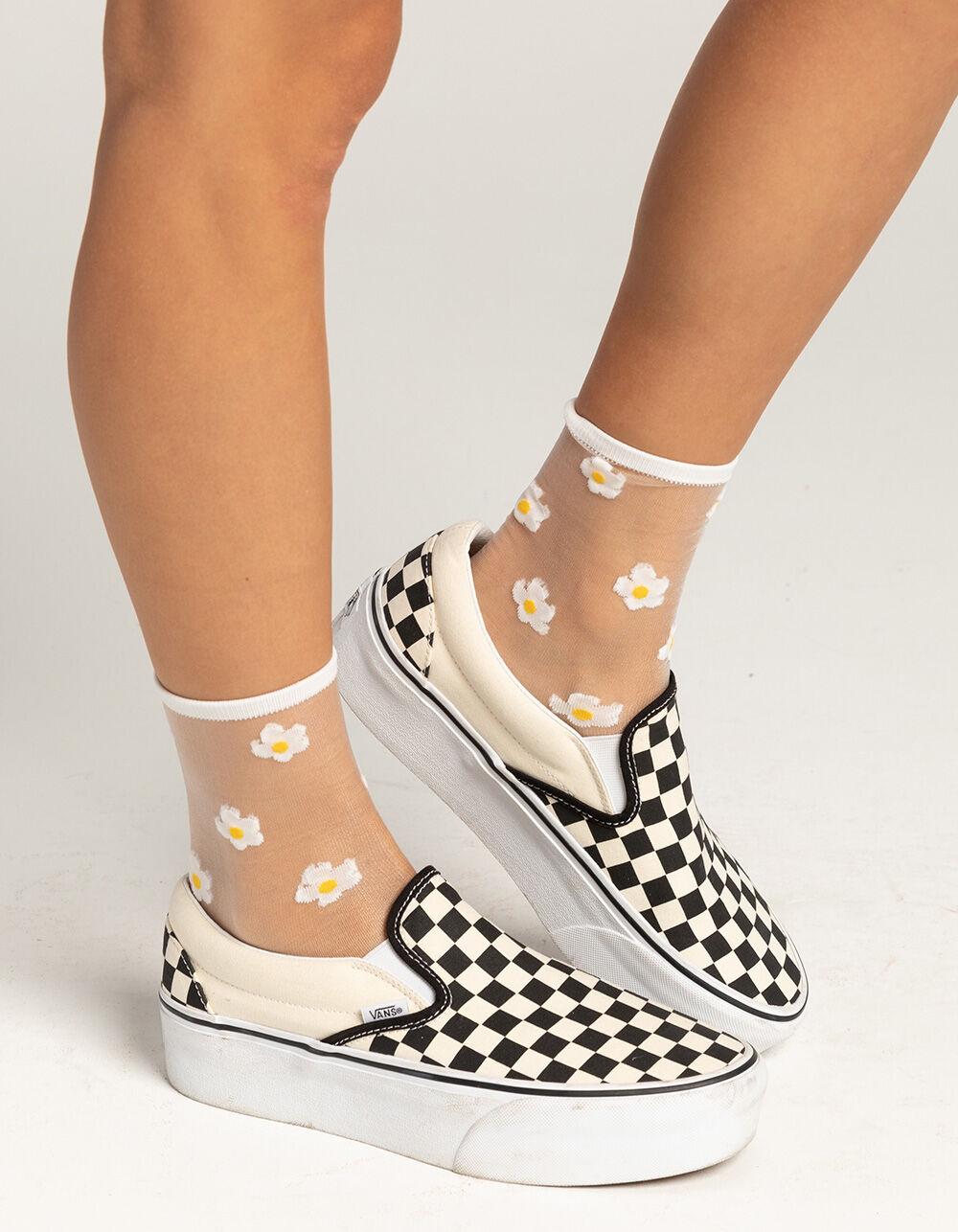 MEMOI Daises Womens Sheer Crew Socks - WHITE COMBO Product Image