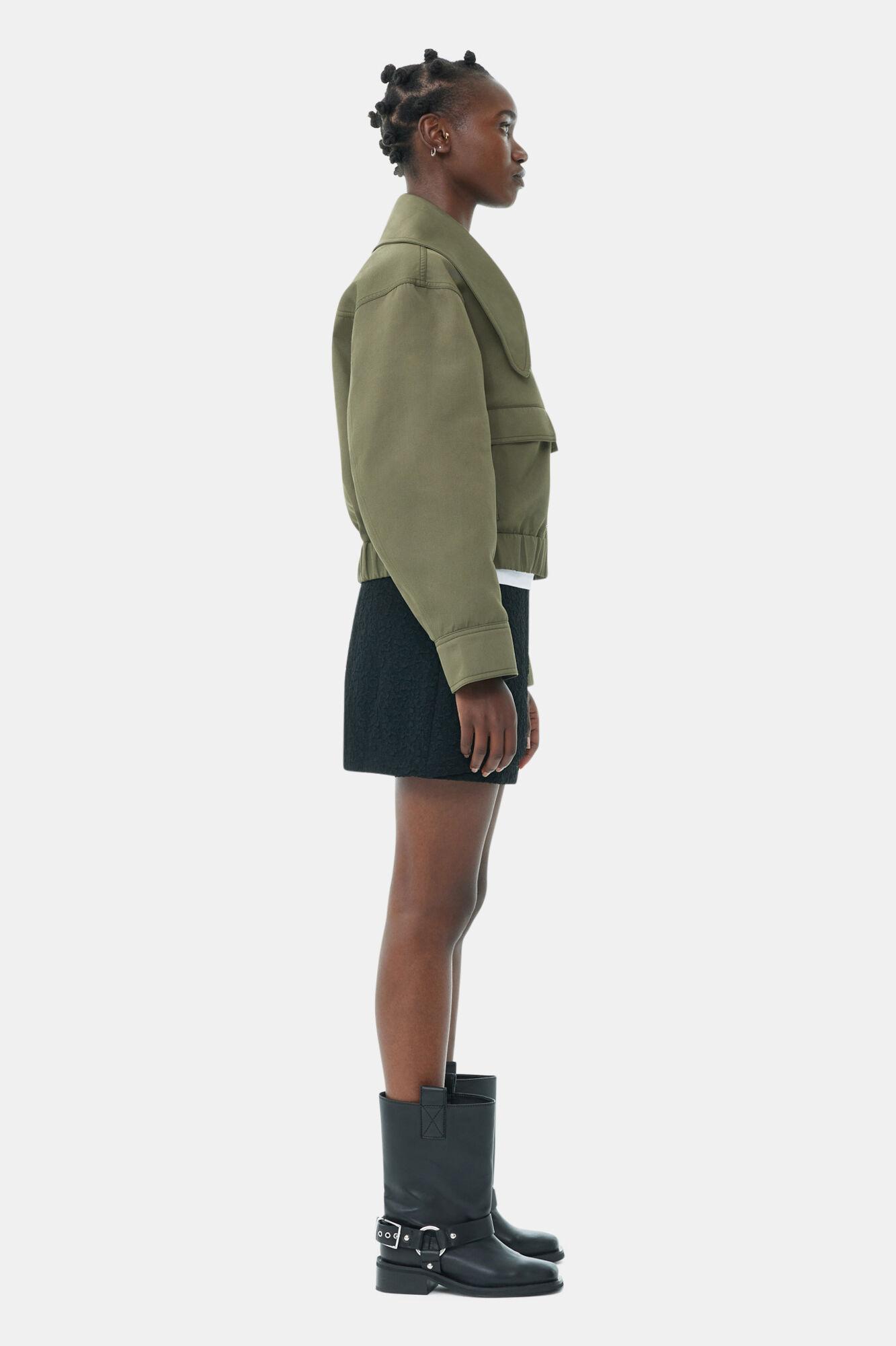 Green Heavy Twill Wide Collar Short Jacket Product Image