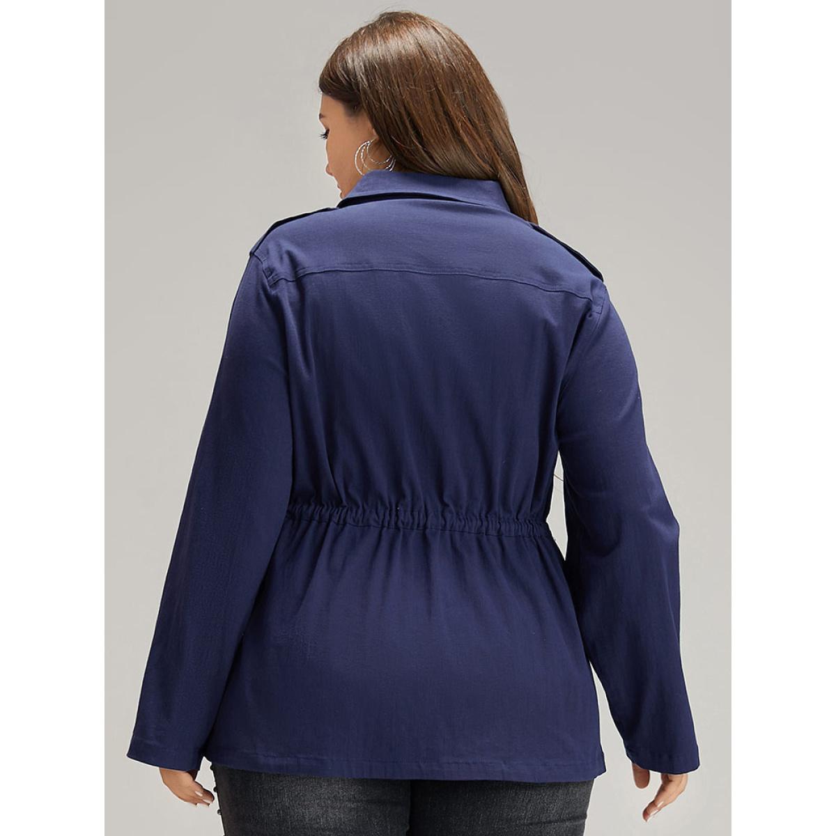 Plus Size Solid Metal Detail Pocket Drawstring Coat Women Indigo Casual Plain Ladies Dailywear Winter Coats BloomChic 18-20/2X Product Image