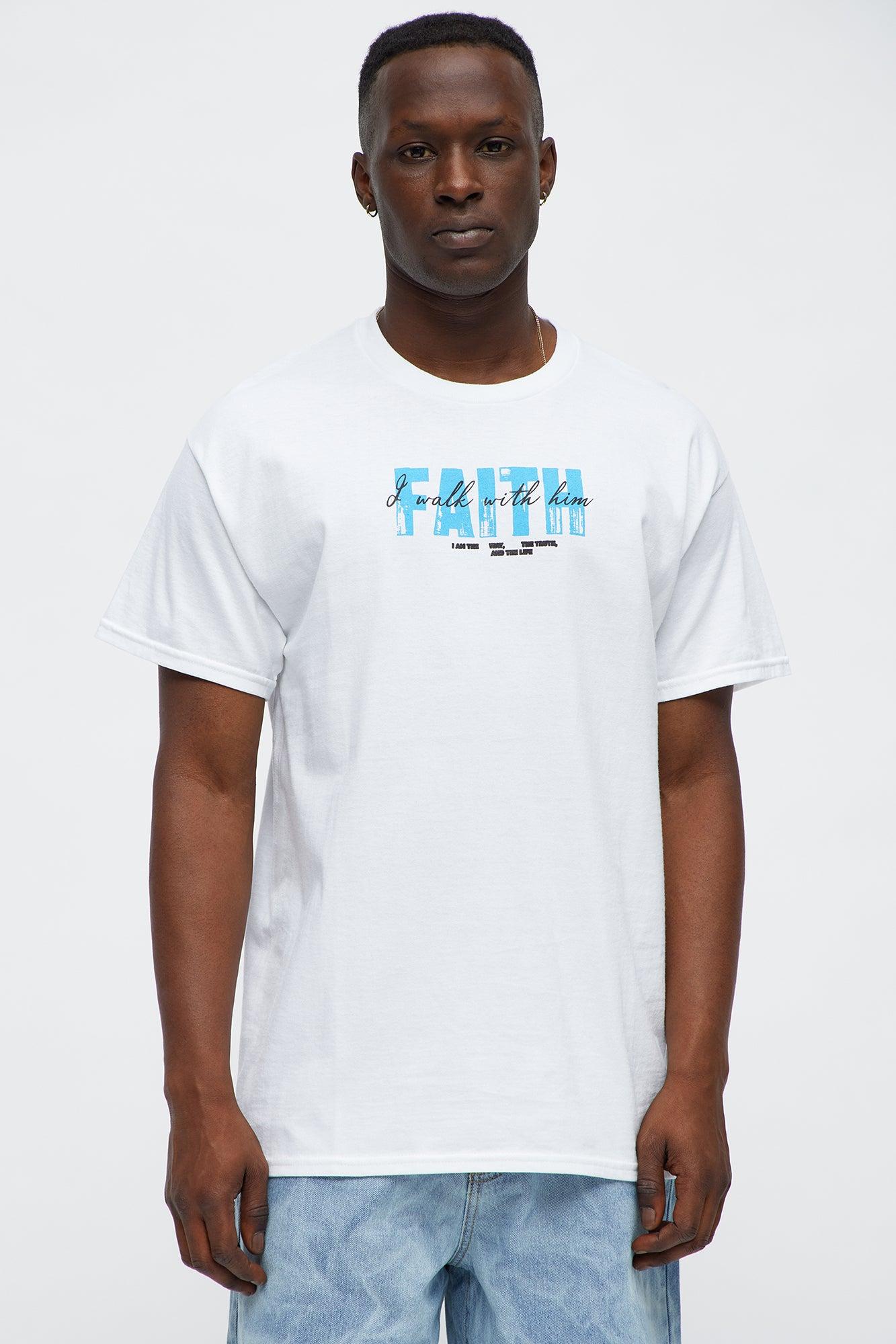 Faith I Walk With Him Oversized Short Sleeve Tee - White Male Product Image